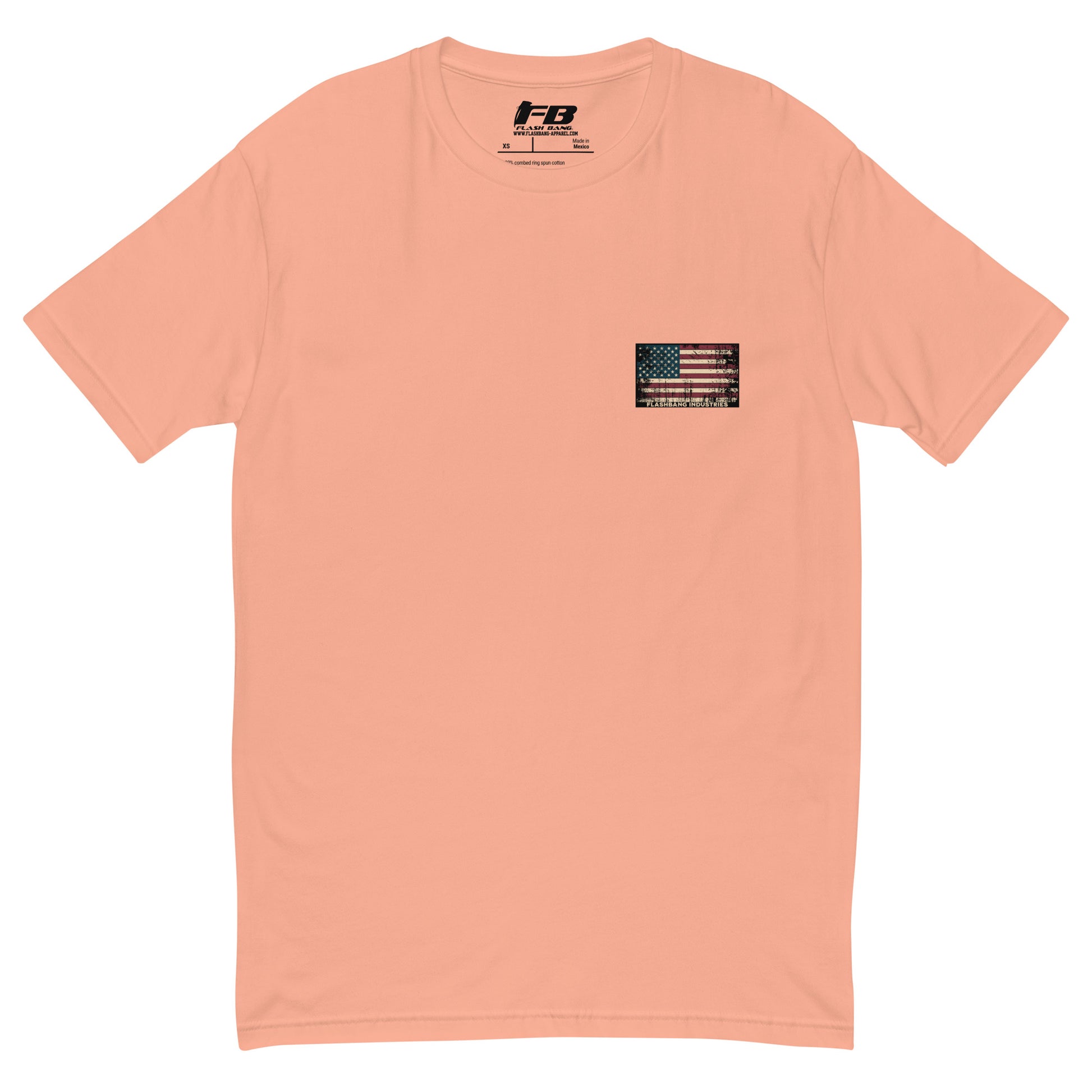 Home of the Brave T-shirt with an American Flag Logo- Front View - Desert Pink