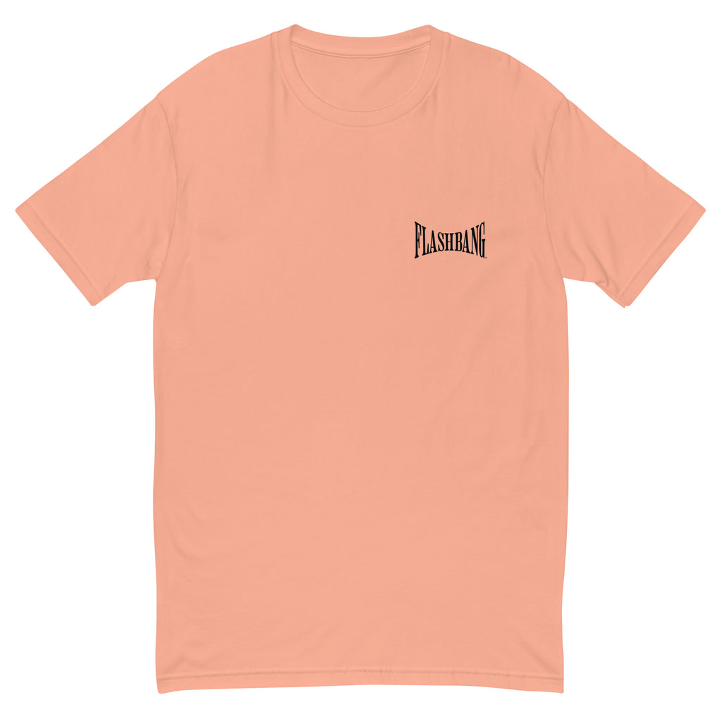 A True American Hero Lite T-shirt with a military monkey graphic, showcasing American heroism and pride in a lightweight, rugged design - Front View - Desert Pink with Flashbang Text