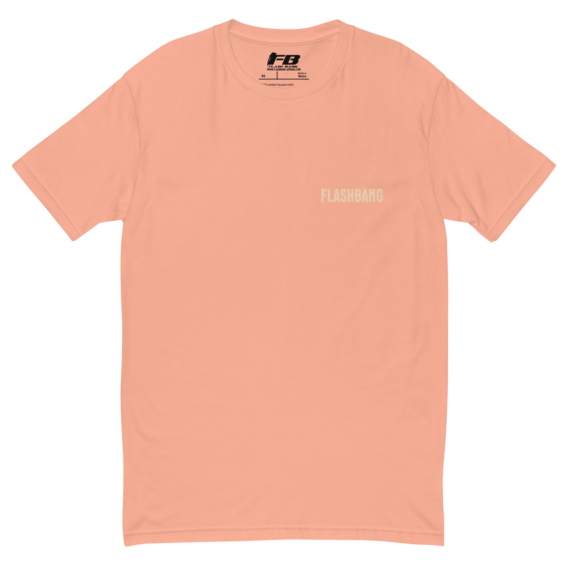 American Style T-shirt featuring USA flag and Strength Honor Freedom message, designed for veterans and patriots - Front View - Desert Pink with Flashbang Text