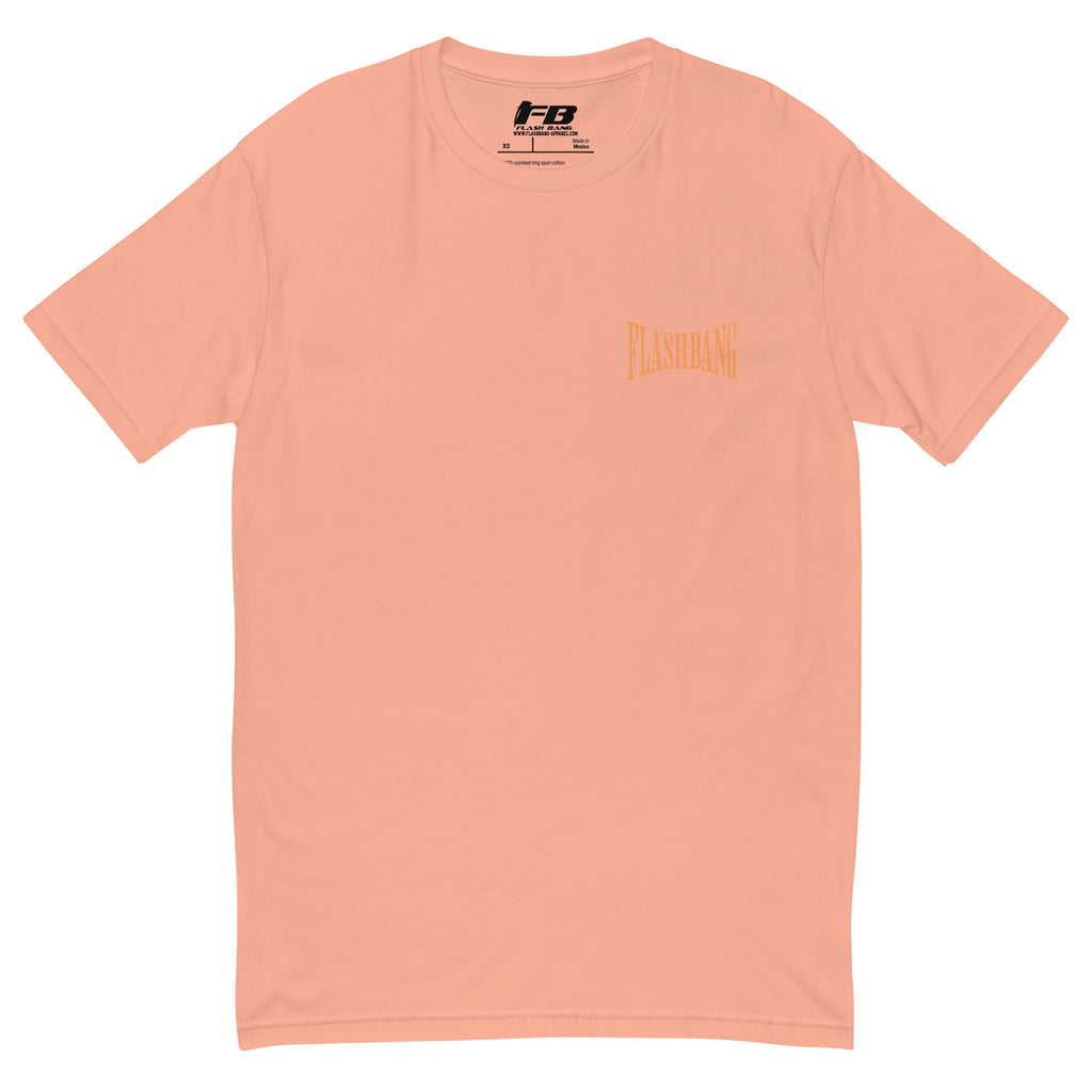 Hollywood Never Gets It Right T-shirt featuring a bold LA graphic and Hollywood vintage tees - Front View - Desert Pink with Flashbang Text