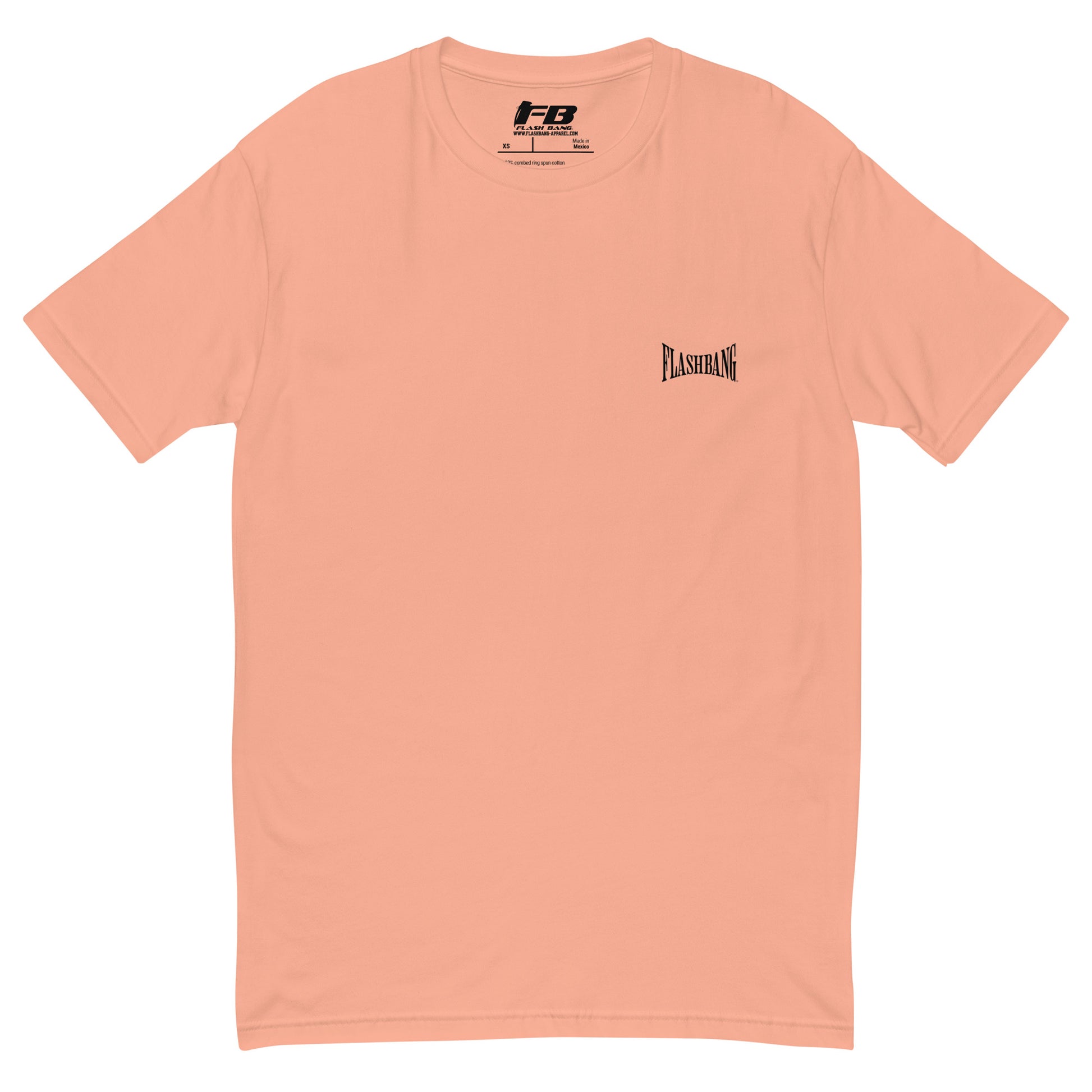 Bad Guys Lite T-shirt with workout motivation design, A tribute to strength and perseverance - Front View - Desert Pink with Flashbang Text
