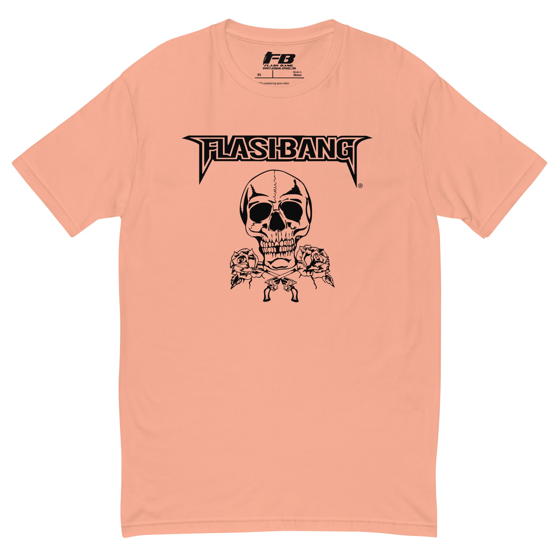 Skull and Roses RS Lite T-shirt featuring bold skull graphic with roses - Front View - Desert Pink