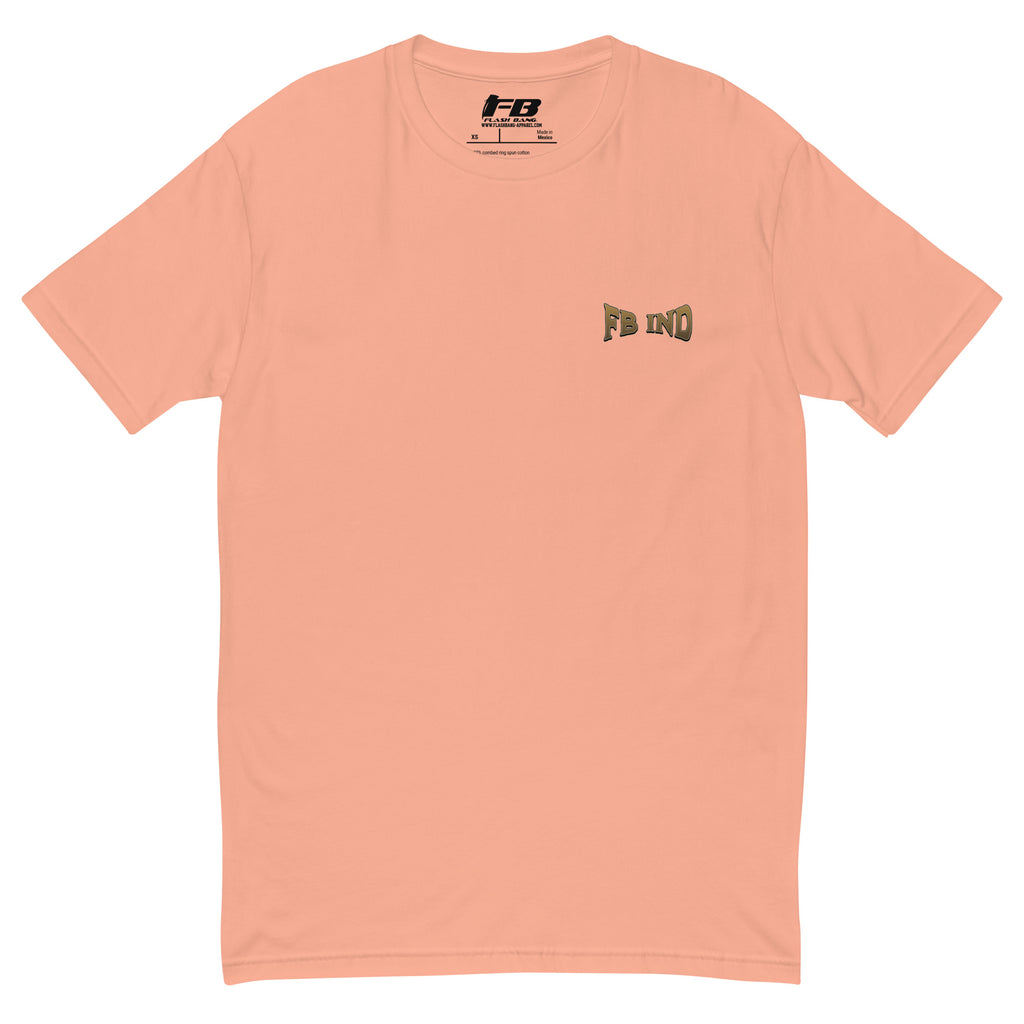 Trust No One T-shirt with bold graphic design featuring a snake and handshake - Front View - Desert Pink - Flashbang Logo