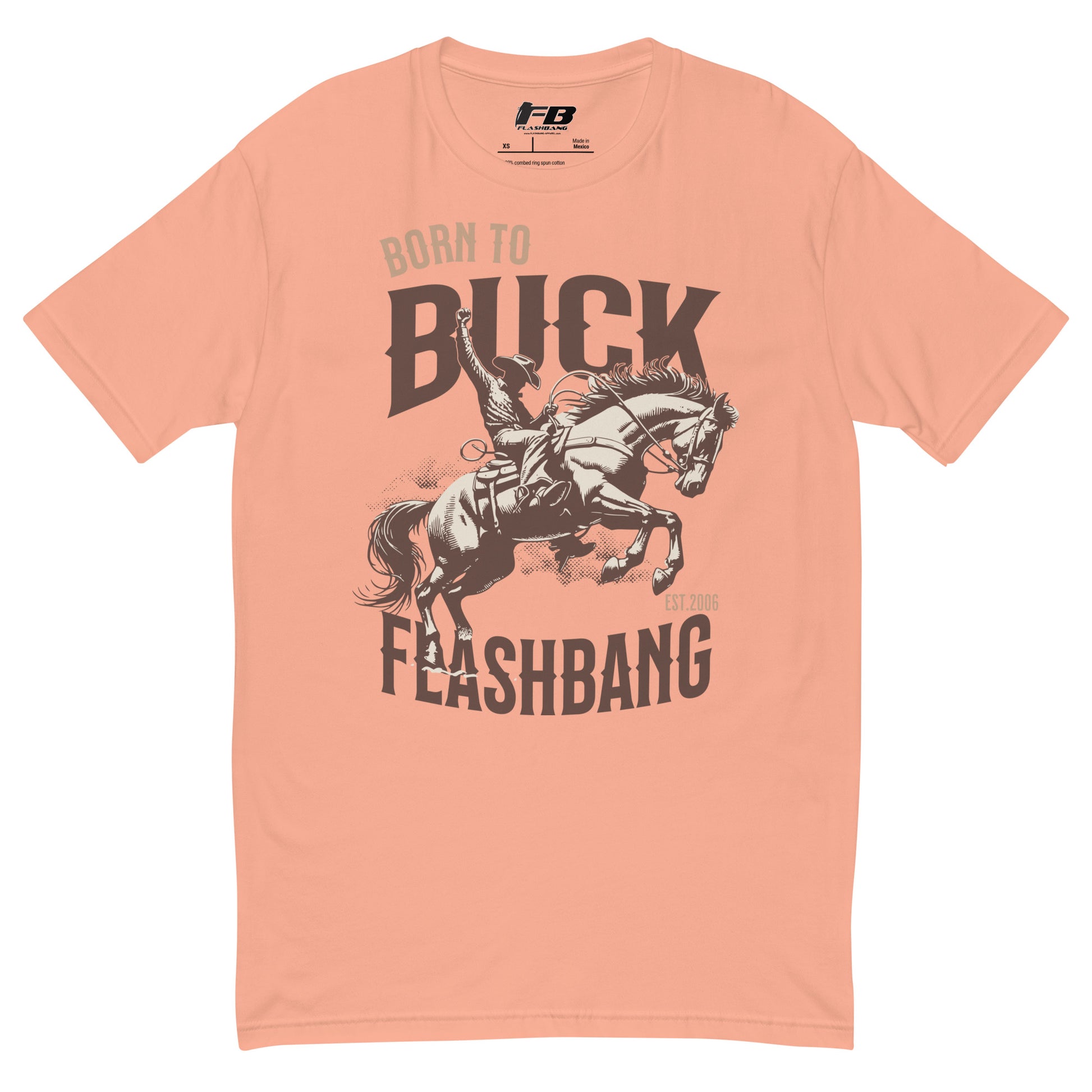 Born to Buck Lite T-shirt featuring a western cowboy graphic - Front View - Desert Pink