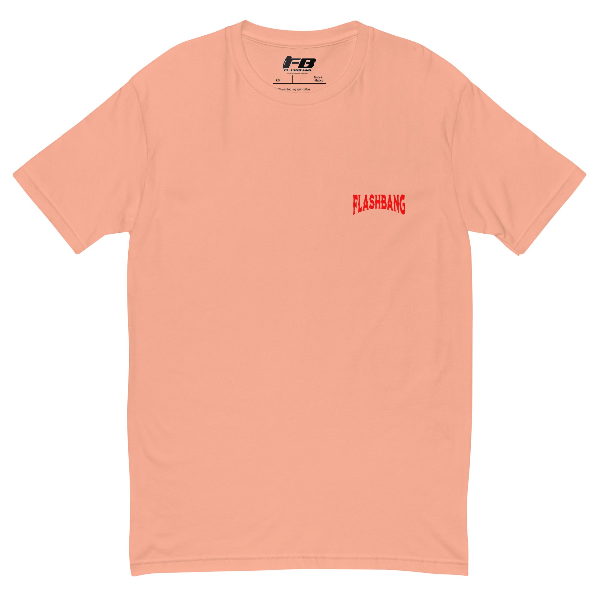 Graphic t-shirt featuring a tribal warrior skull with feathers, gothic design - Front View - Desert Pink with Flashbang Text