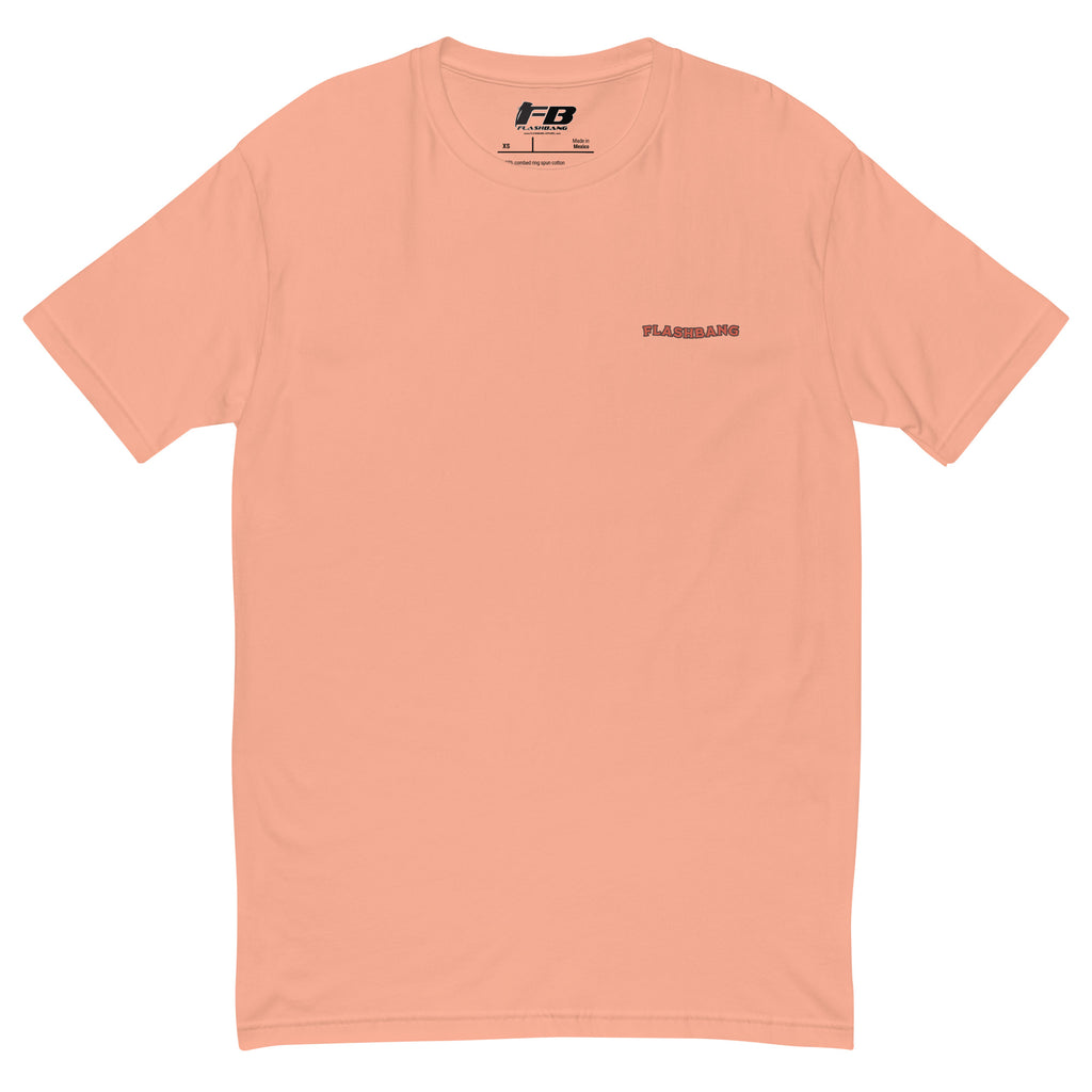 Wake Up Call Lite T-shirt featuring cowboy skull graphic with guns, western style t-shirt - Front View  - Desert Pink with Flashbang Text