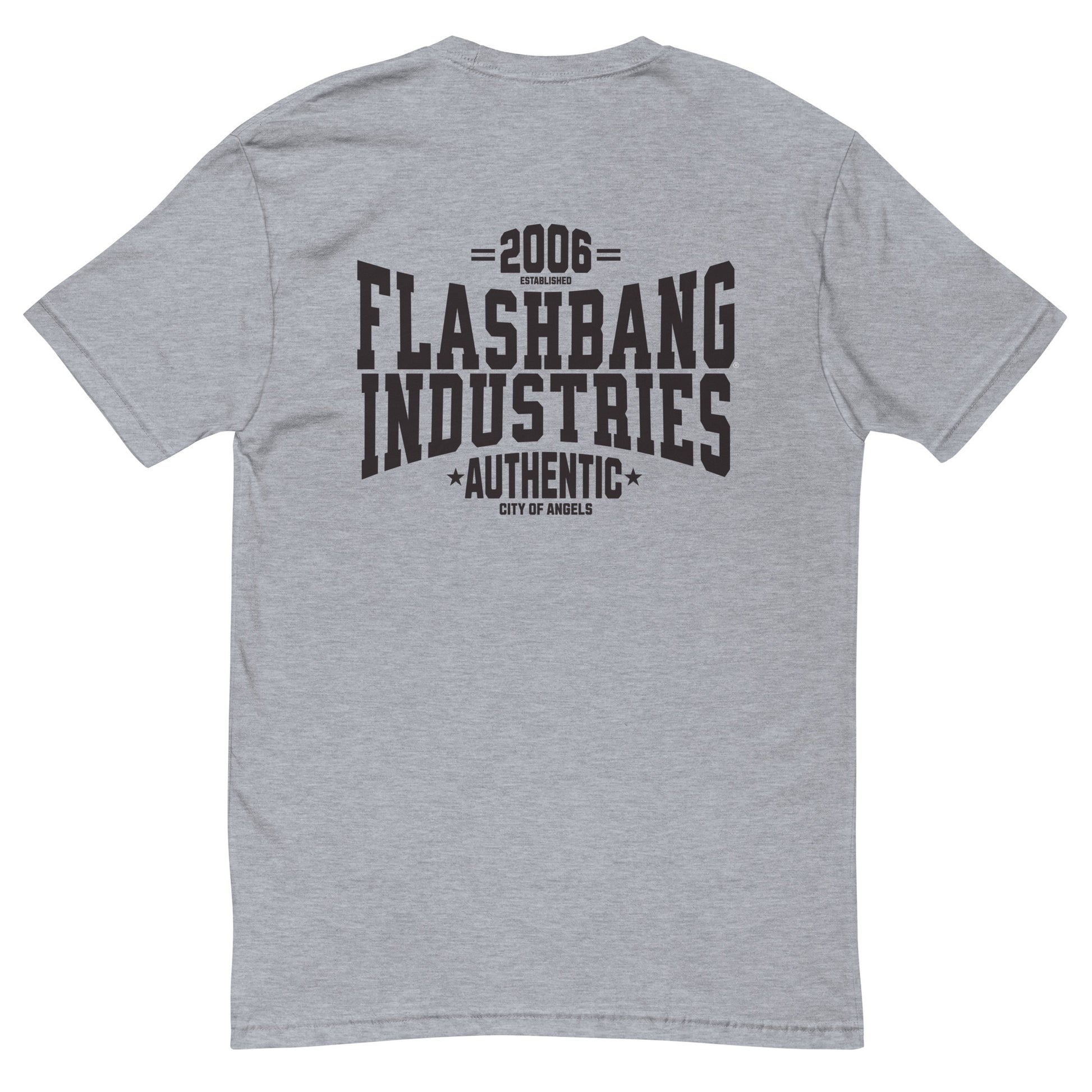 Authentic Black T-shirt with City of Angels letter graphic, black print tee design - rugged, durable, and made for daily wear - Back View - Heather Grey
