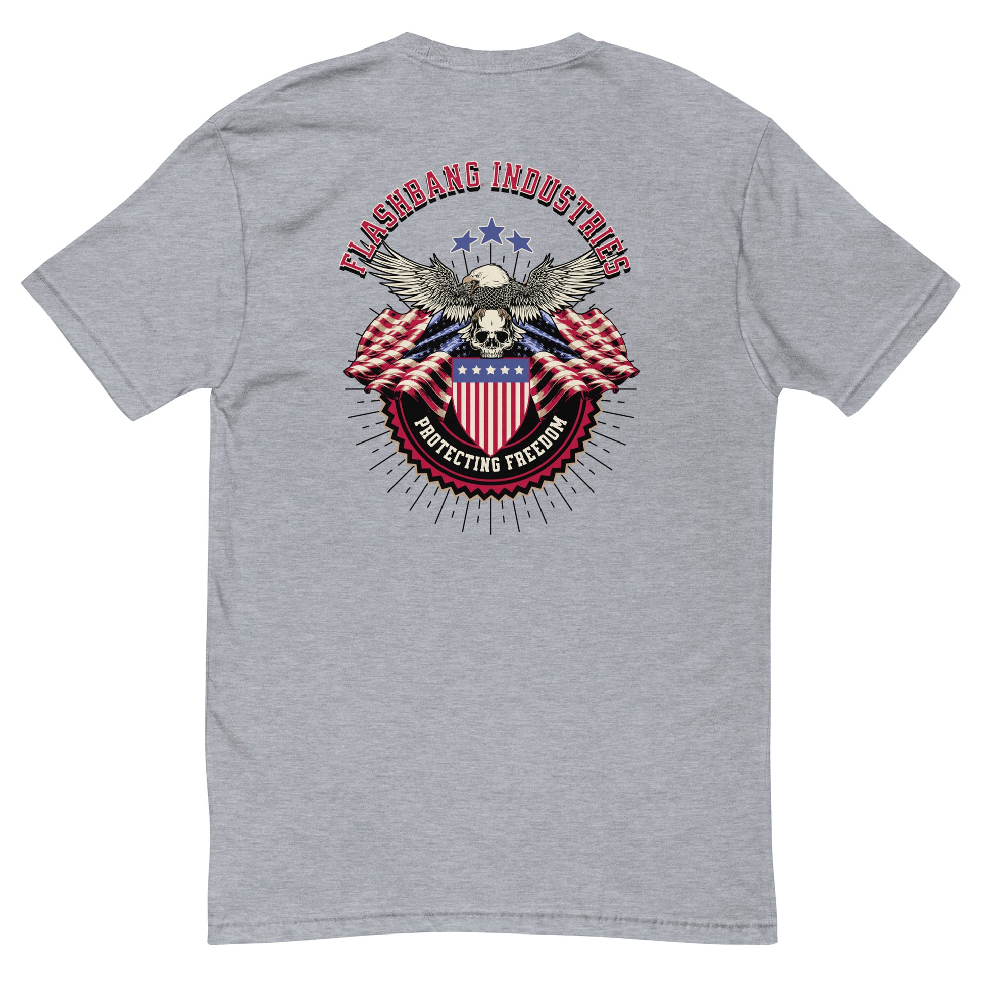 Freedom Lite T-shirt - USA Flag Design with Patriotic Quote - Back View -  Heather Grey