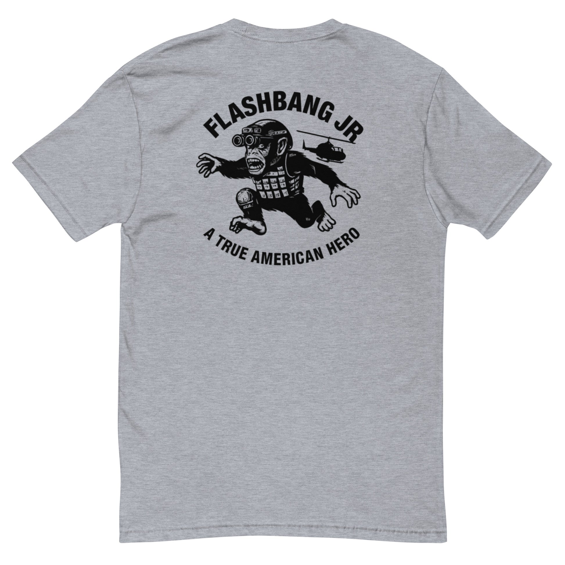 A True American Hero Lite T-shirt with a military monkey graphic, showcasing American heroism and pride in a lightweight, rugged design - Back  View - Black
