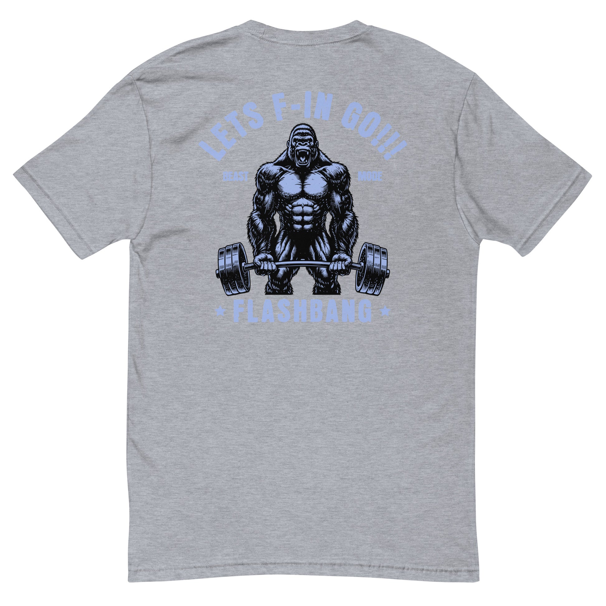 Beast Mode T-shirt with a gorilla graphic, designed as a fitness motivation shirt for gym-goers and muscle tee lovers - Back View - Heather Grey