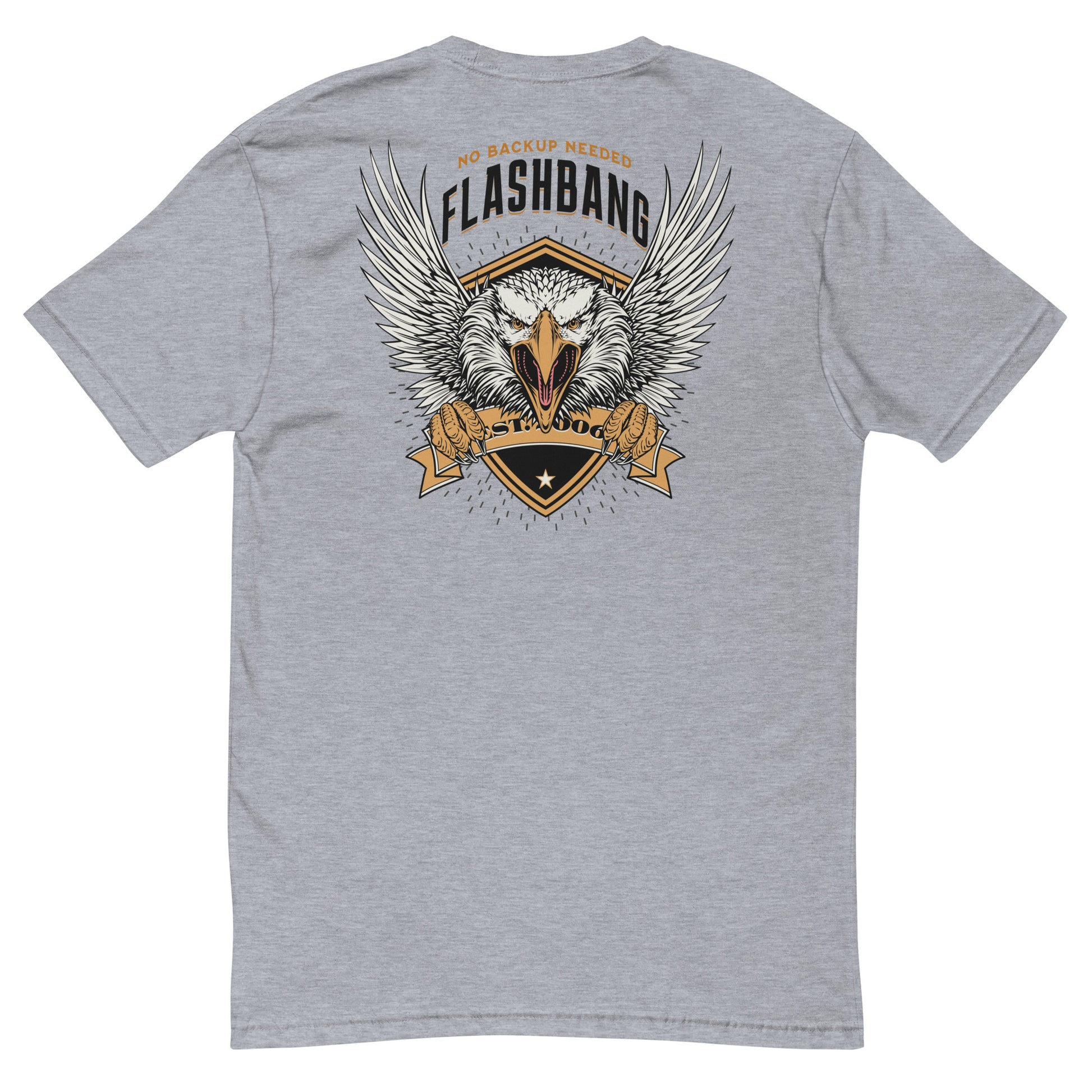 No Backup Needed Lite T-shirt featuring American eagle design - Back View - Heather Grey