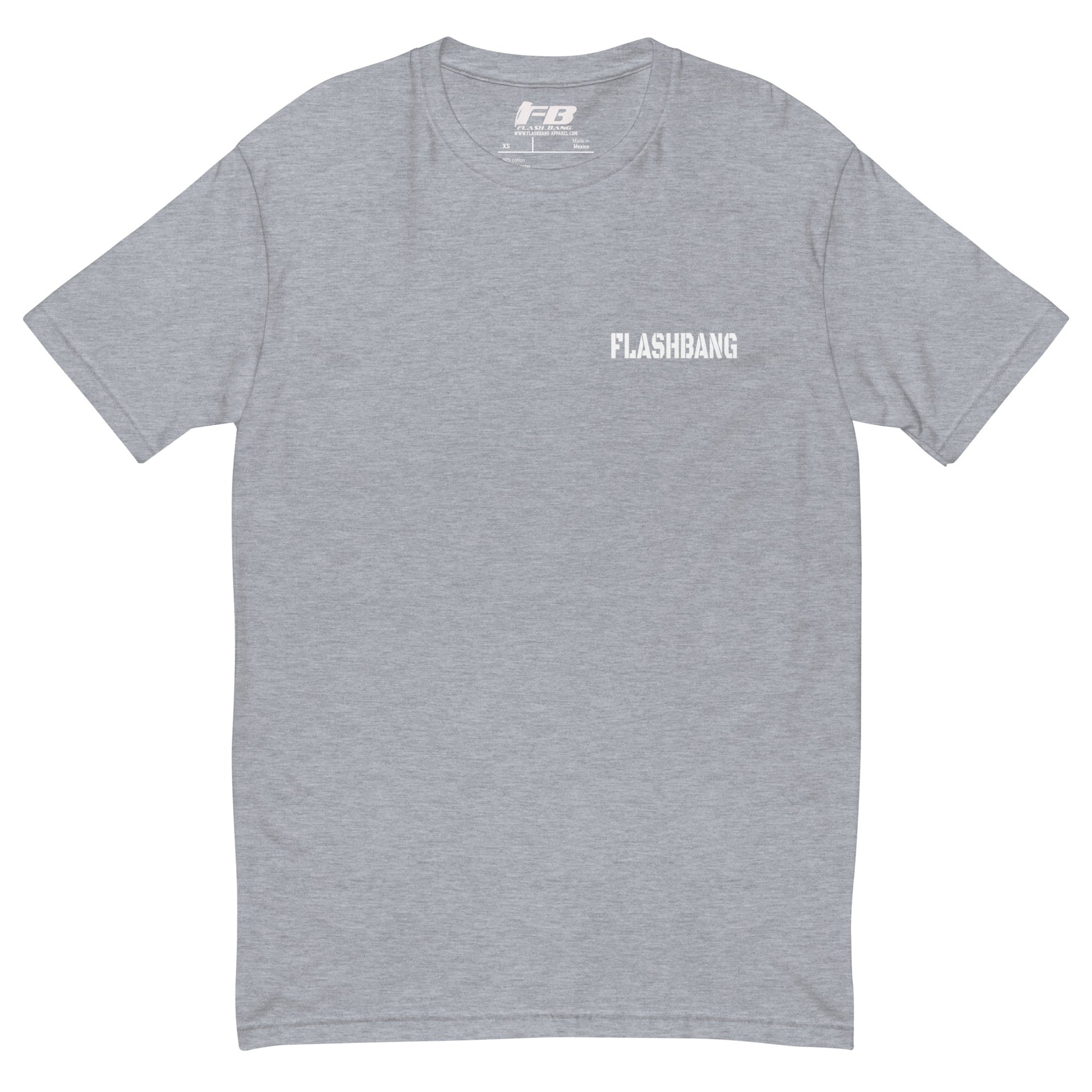 Earned Not Issued T-shirt with Spartan graphic, ideal for men who love powerlifting, weightlifting, and fitness motivation quotes - Front View - Heather Grey  with Flashbang Text