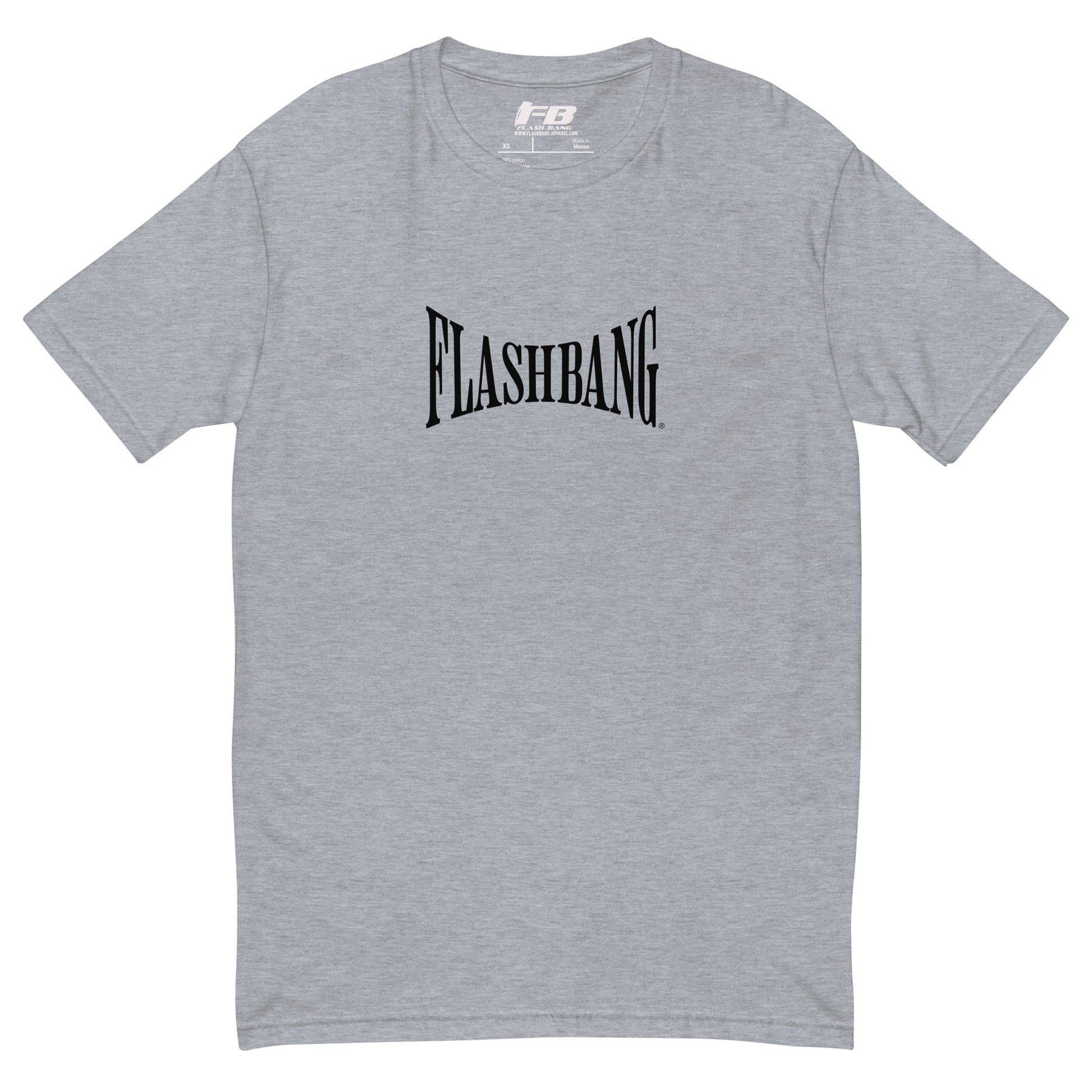 Flashbang Warp Black Logo T-shirt - Military Tribute Design for Veterans and Patriotic Supporters - Front View -  Heather Grey