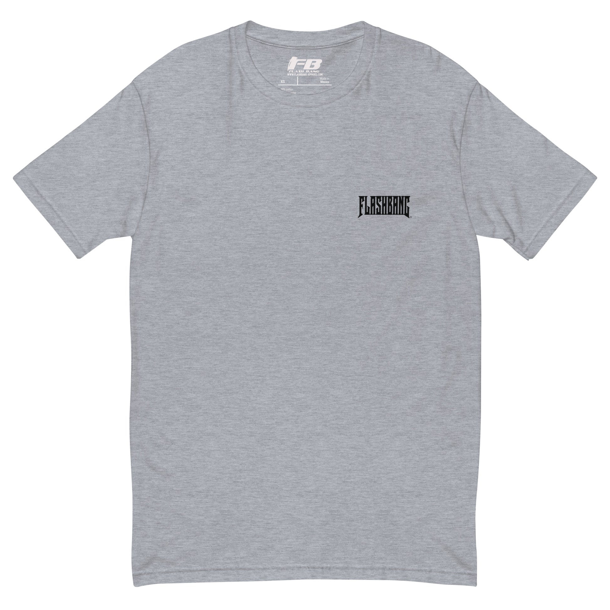 When In Doubt Lite T-shirt – Funny Military Quote Design – Front View - Heather Grey with Flashbang Text