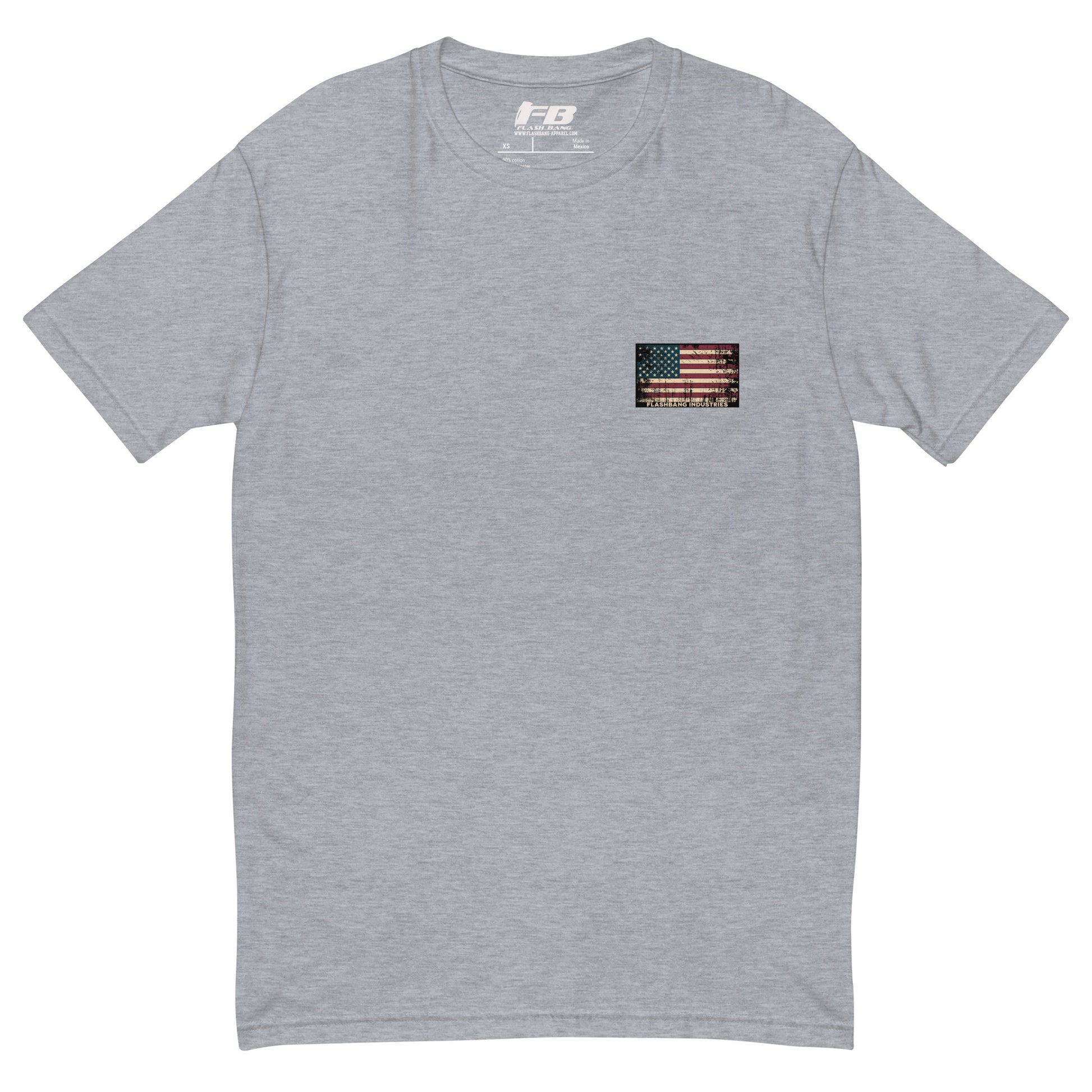 Home of the Brave T-shirt with an American Flag Logo- Front View - Heather Grey