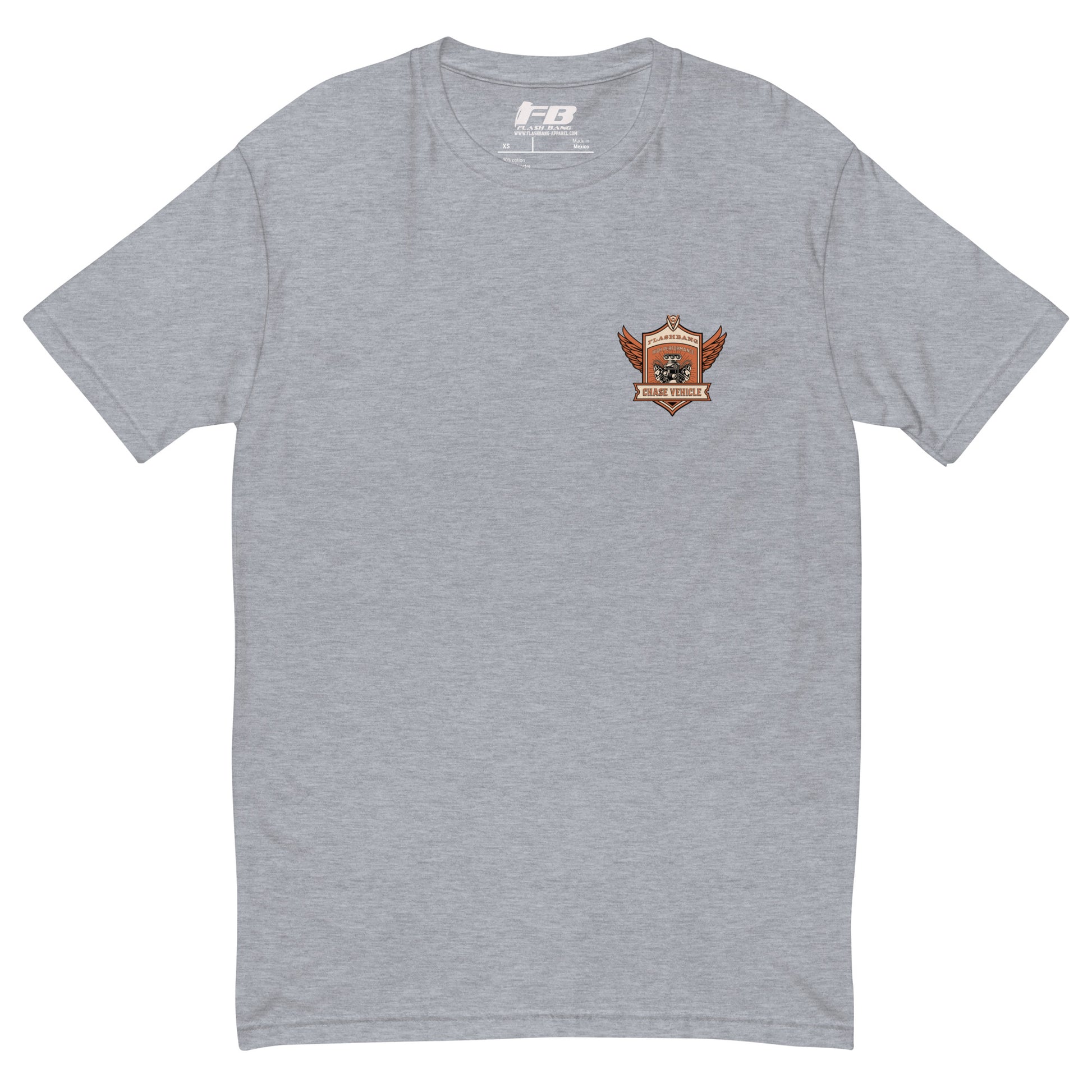 Chase Vehicle T-shirt, police graphic tee designed for men with pride and purpose - Front View - Heather Grey with Chase Vehicle Logo