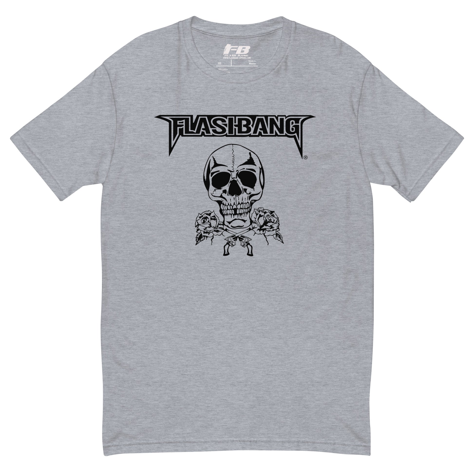 Skull and Roses RS Lite T-shirt featuring bold skull graphic with roses - Front View - Heather Grey