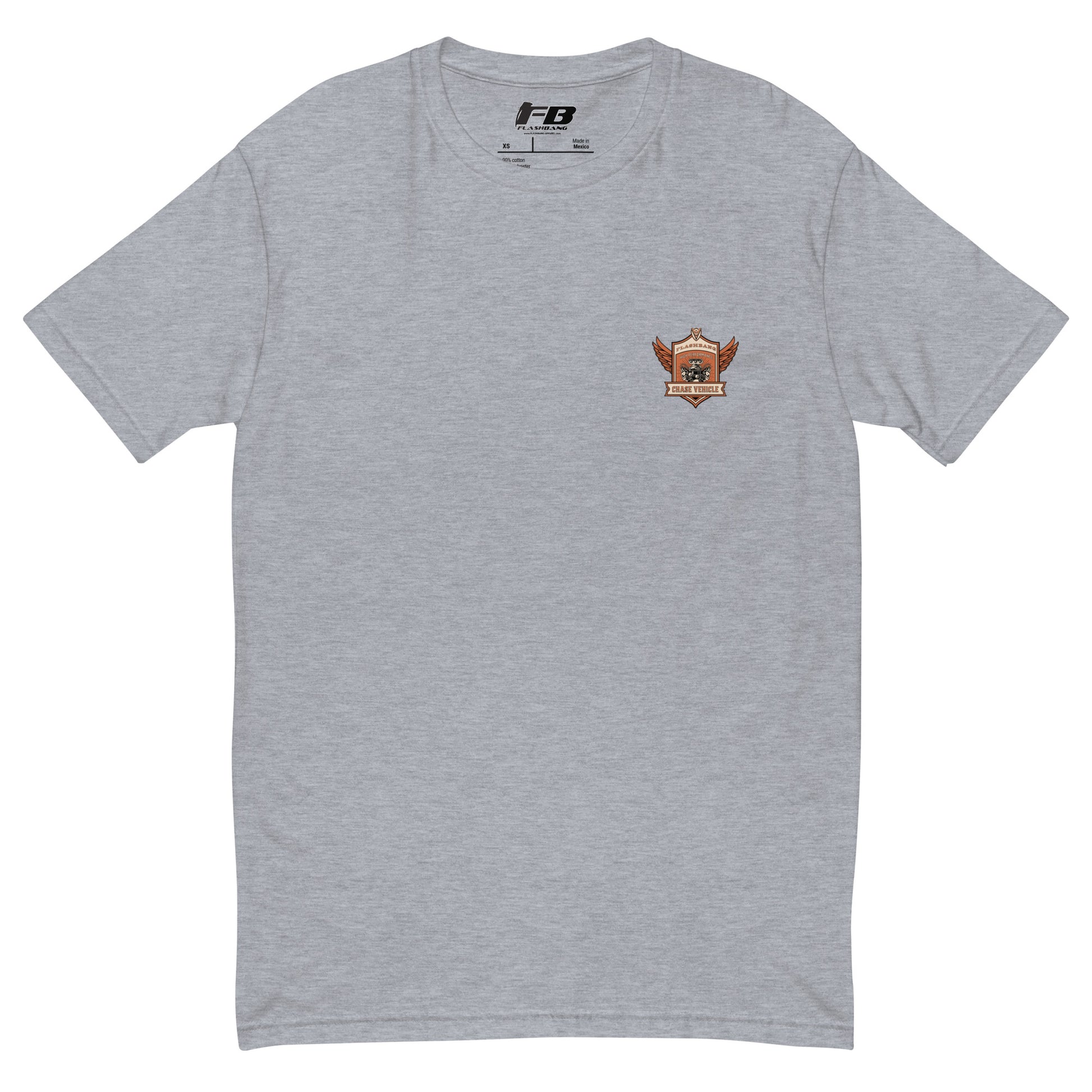 Chase Vehicle Lite T-shirt, police-inspired design symbolizing duty and pride - Front View - Heather Grey with Chase Vehicle Logo