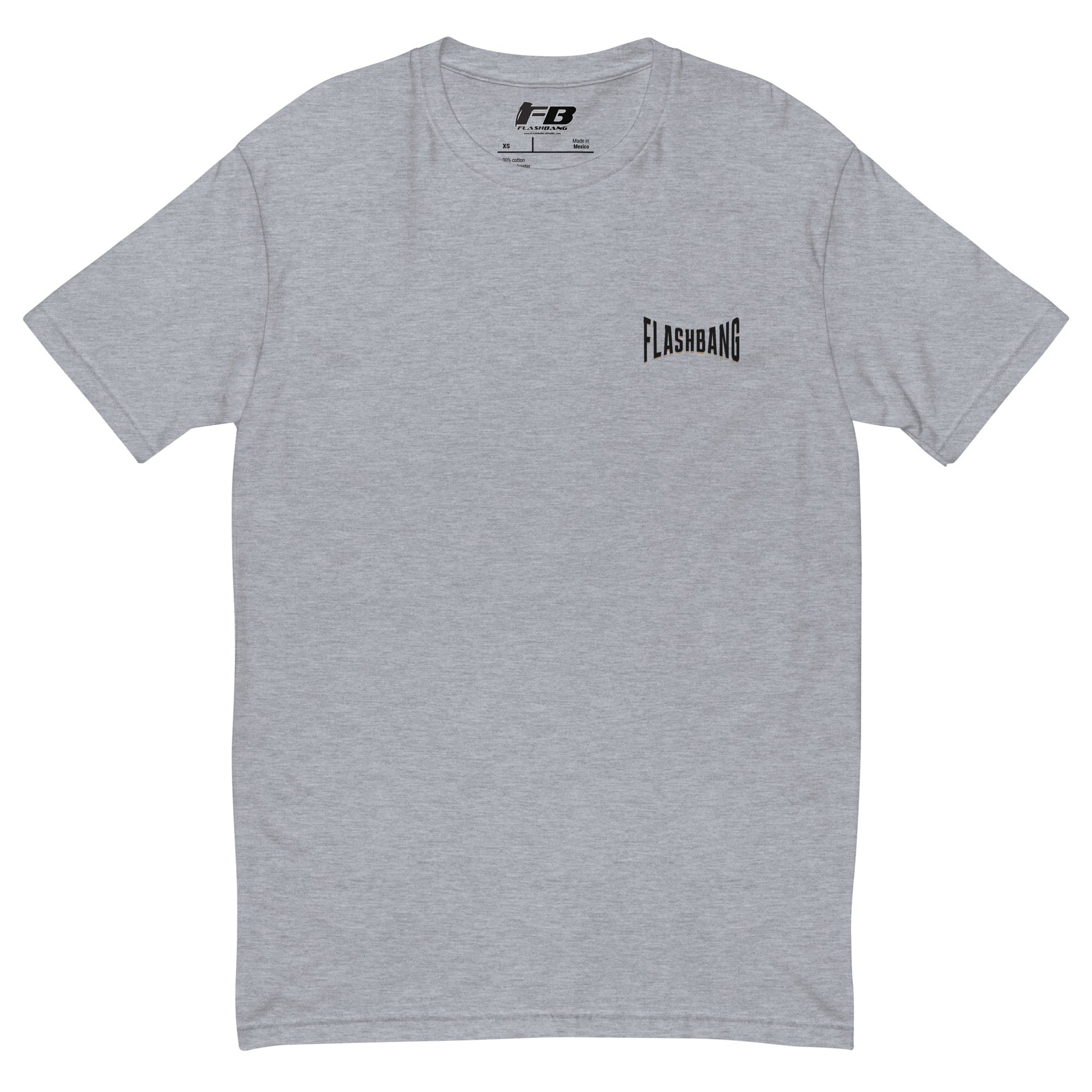 No Backup Needed Lite T-shirt featuring American eagle design - Front View - Heather Grey with Flashbang Text