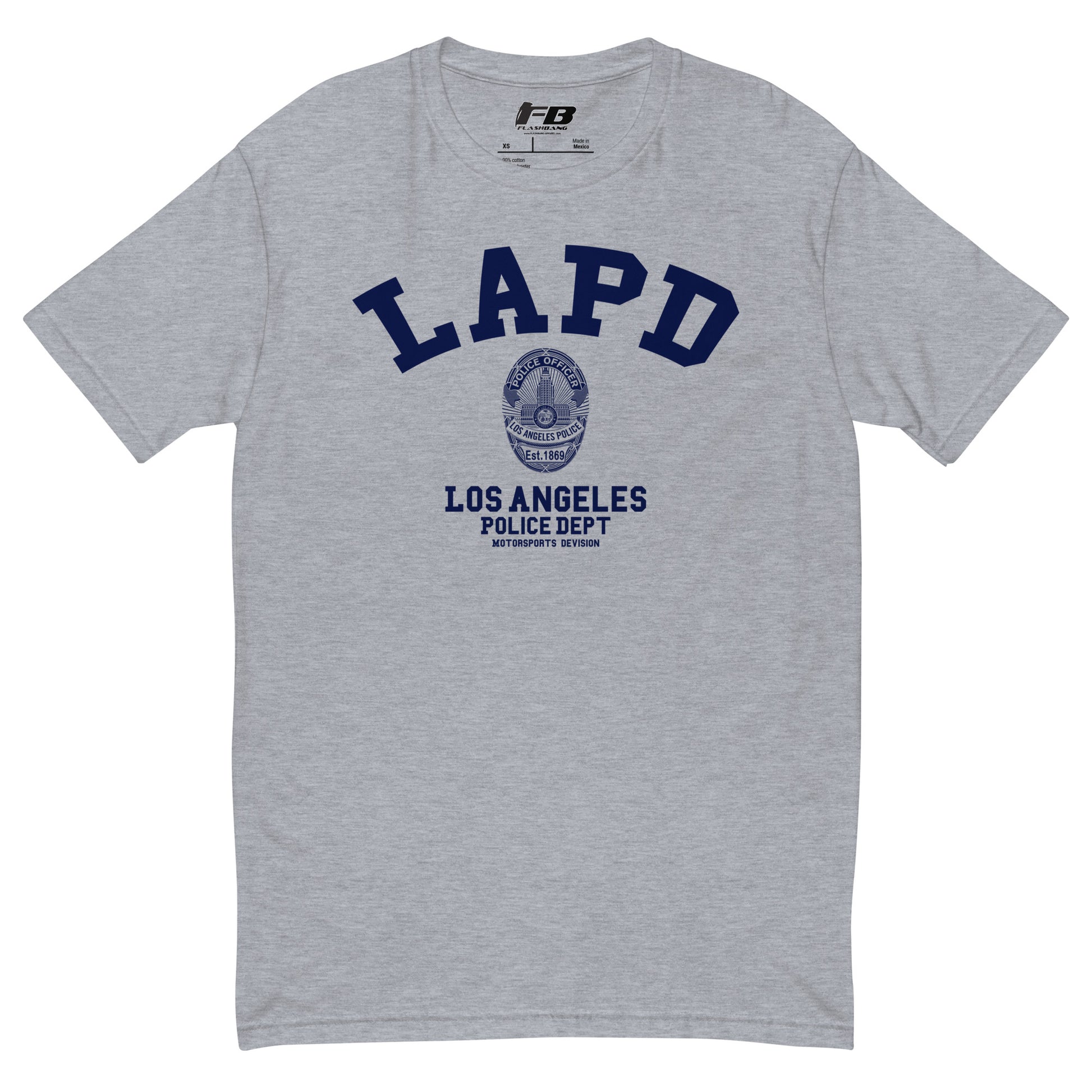 Gray t-shirt with LAPD Los Angeles Police Dept logo on a white background