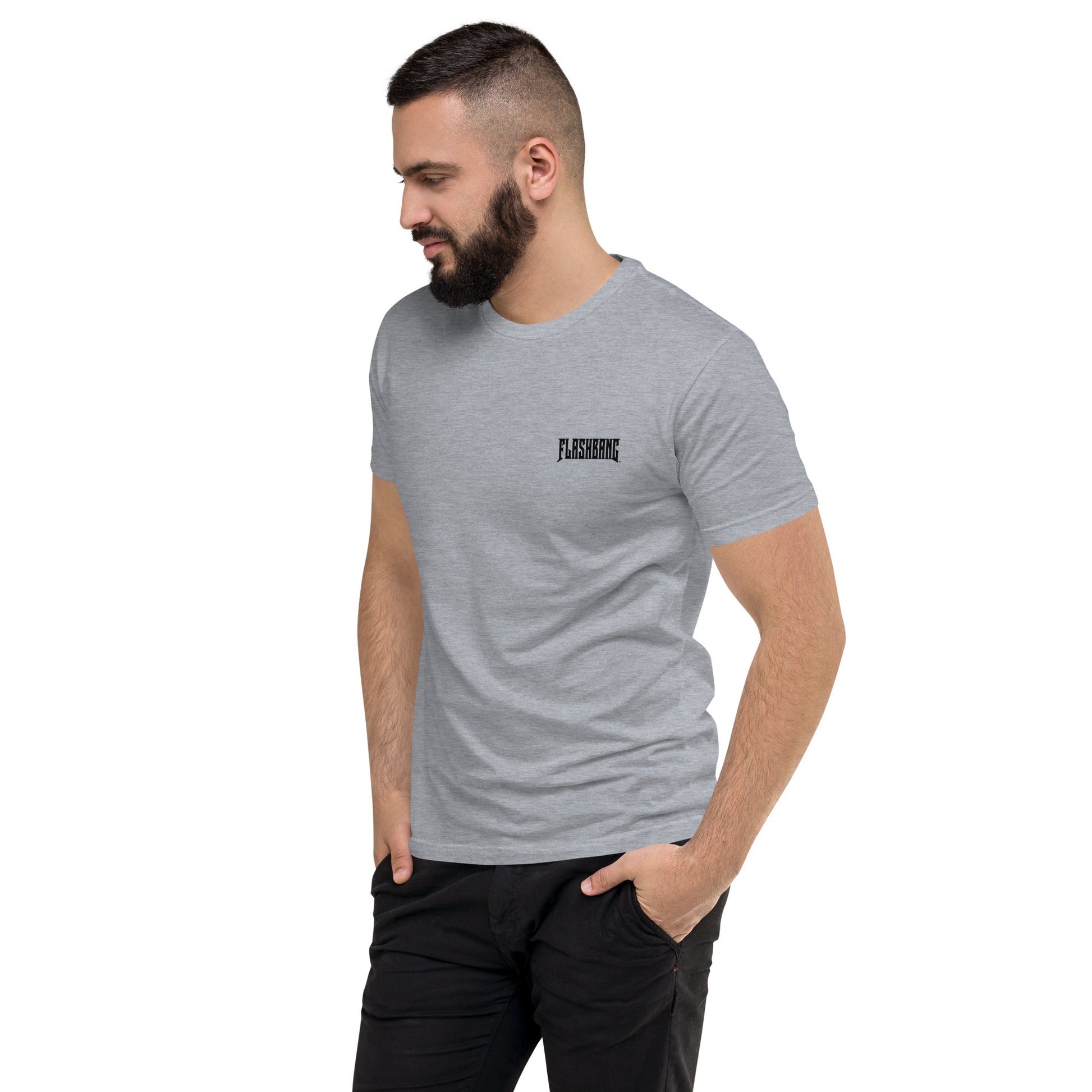 When In Doubt Lite T-shirt – Funny Military Quote Design – Side View - Heather Grey