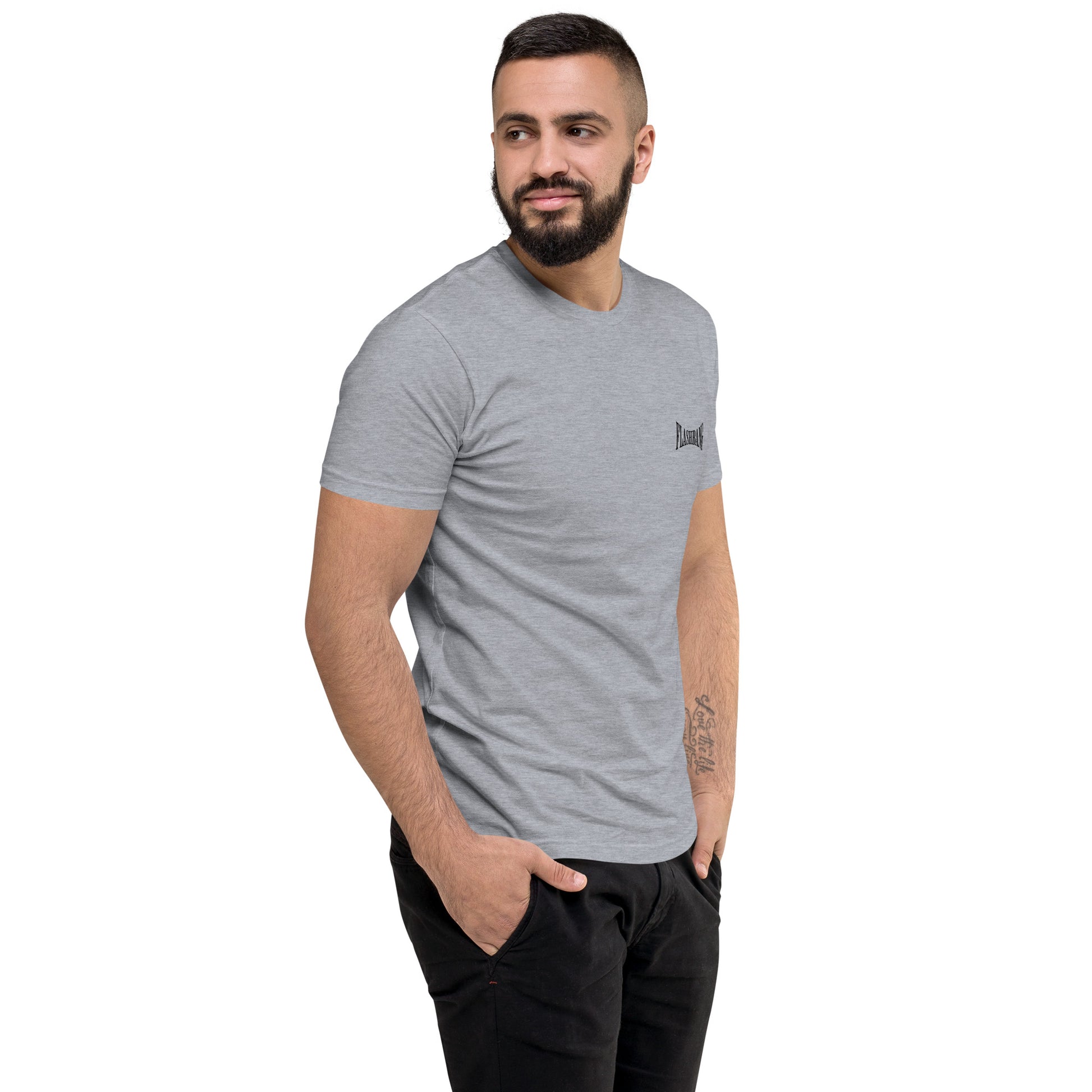 Time To Ride Lite T-shirt featuring a western cowboy skull design with horses and rope, rugged graphic for riders and patriots - Side View - Heather  Grey with Flashbang Text
