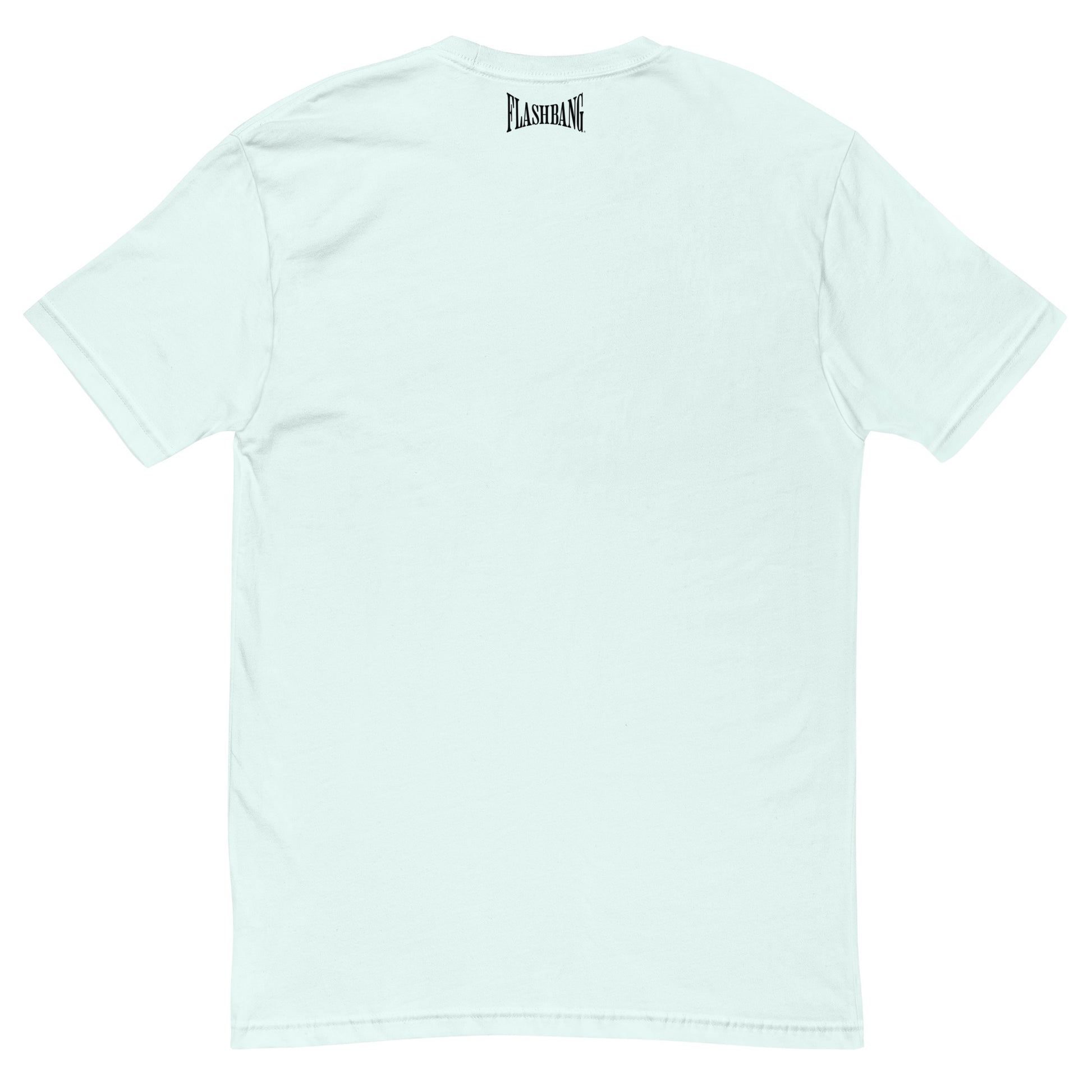 Flashbang Warp Black Logo T-shirt - Military Tribute Design for Veterans and Patriotic Supporters - Back View -  Light Blue