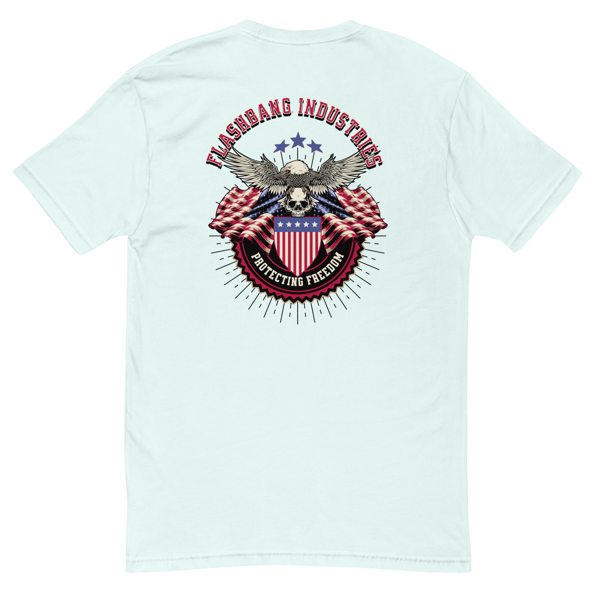 Freedom Lite T-shirt - USA Flag Design with Patriotic Quote - Back View -  Light Blue