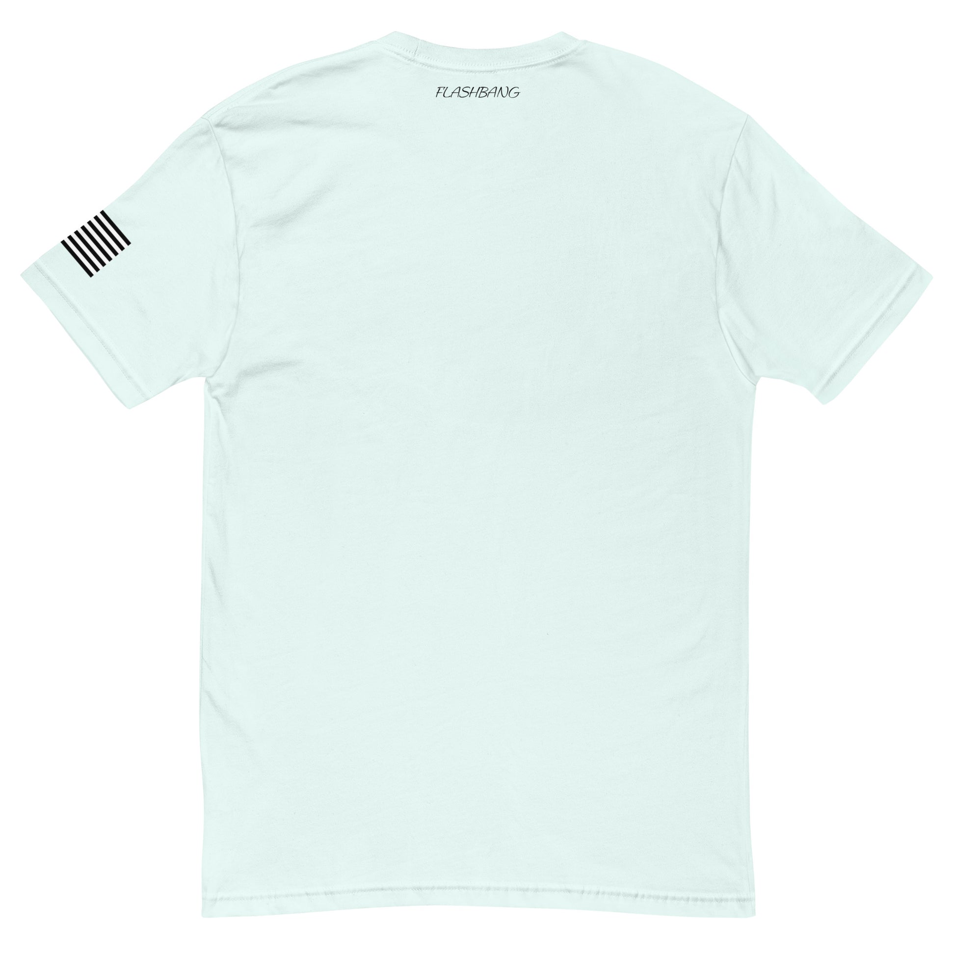 Stay Humble T-shirt with black writing with american flag on sleeve - Back View - Light Blue