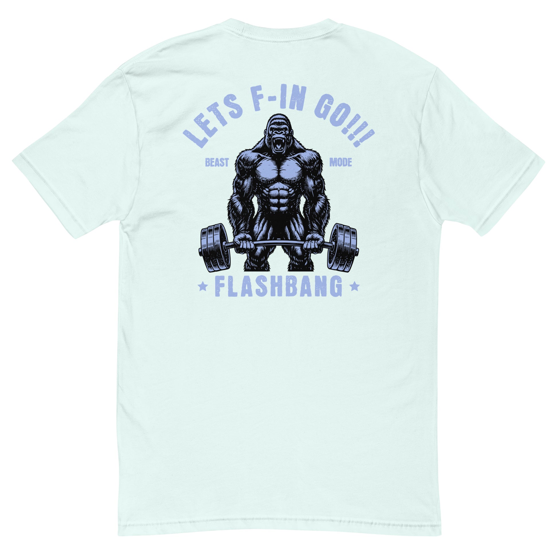 Beast Mode T-shirt with a gorilla graphic, designed as a fitness motivation shirt for gym-goers and muscle tee lovers - Back View - Light Blue