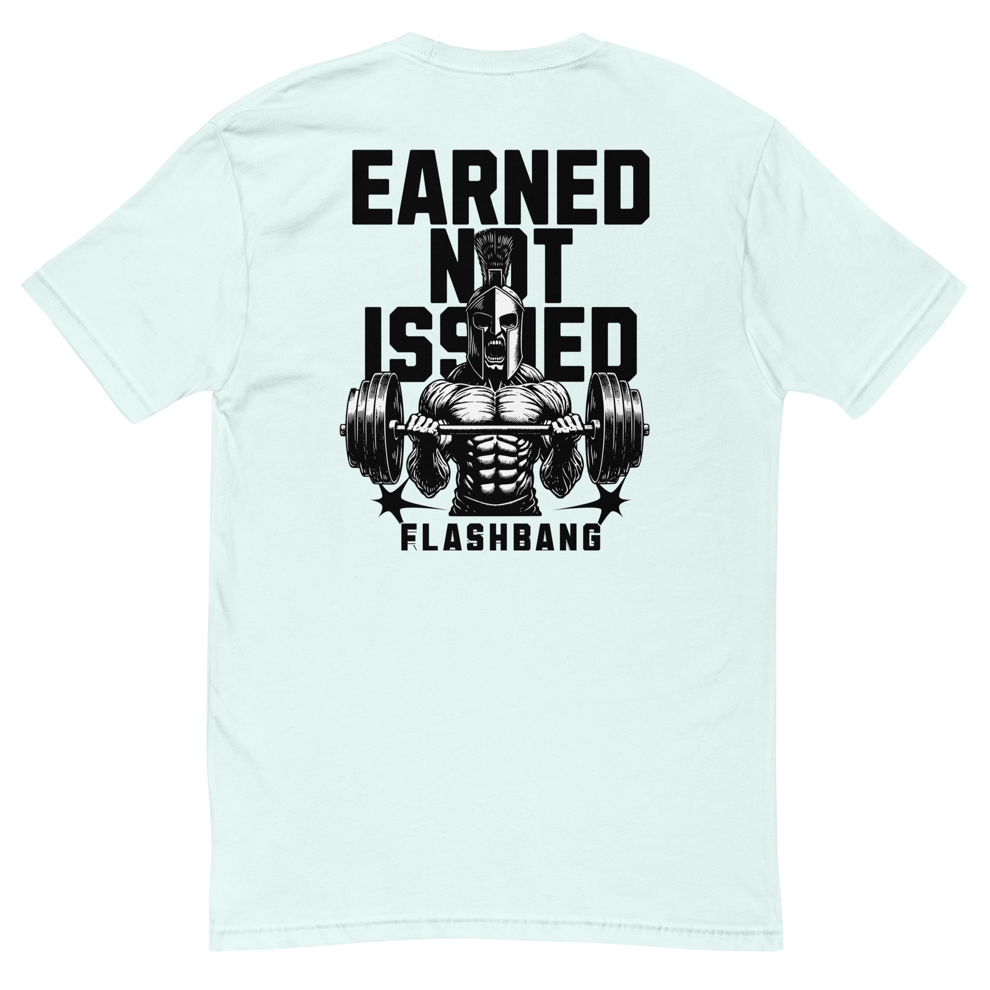 Earned Not Issued Lite T-shirt perfect for weightlifting and gym enthusiasts - Back View - Light Blue