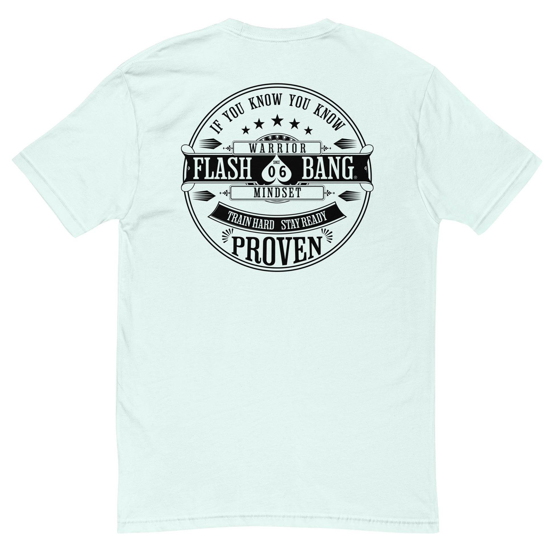 Train Hard Stay Ready Lite T-shirt featuring motivational shirt graphic design with train hard quotes - Back View - Light Blue
