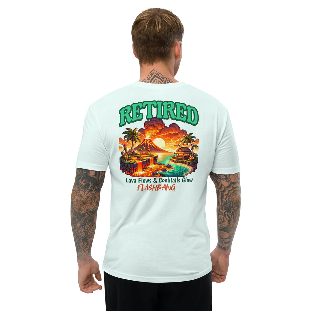 Retired Lite T-Shirt with bold graphic design, perfect retirement tee shirt for veterans - Back View - Light Blue
