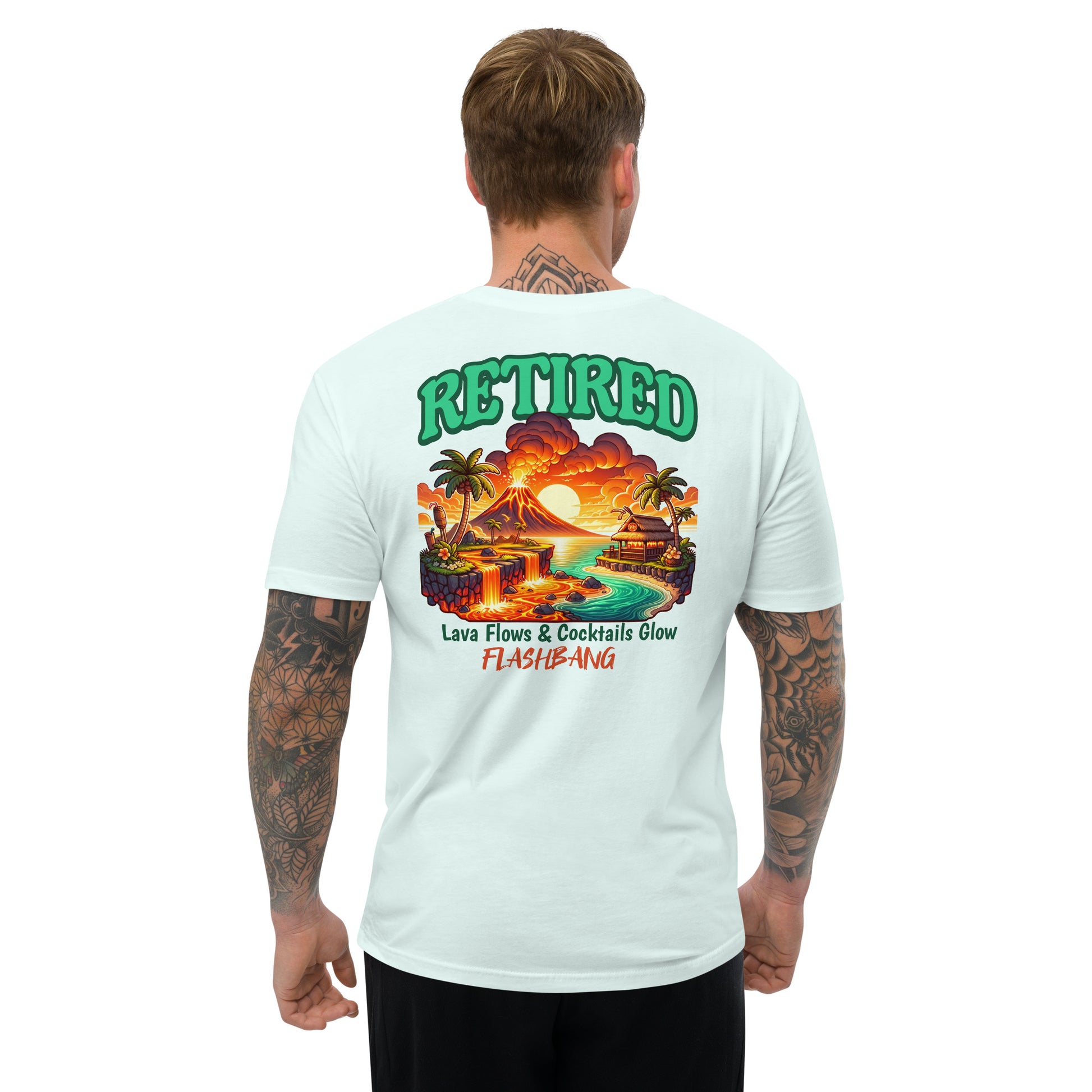 Retired Lite T-Shirt with bold graphic design, perfect retirement tee shirt for veterans - Back View - Light Blue