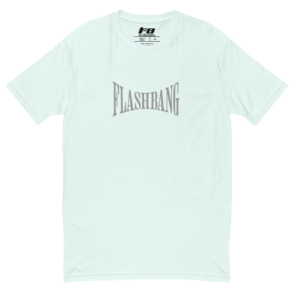 Warrior T-shirt - Train Hard Stay Ready. Veteran support, rugged durability, and powerful quotes for men who train hard - Front View - Light Blue with Flashbang Text