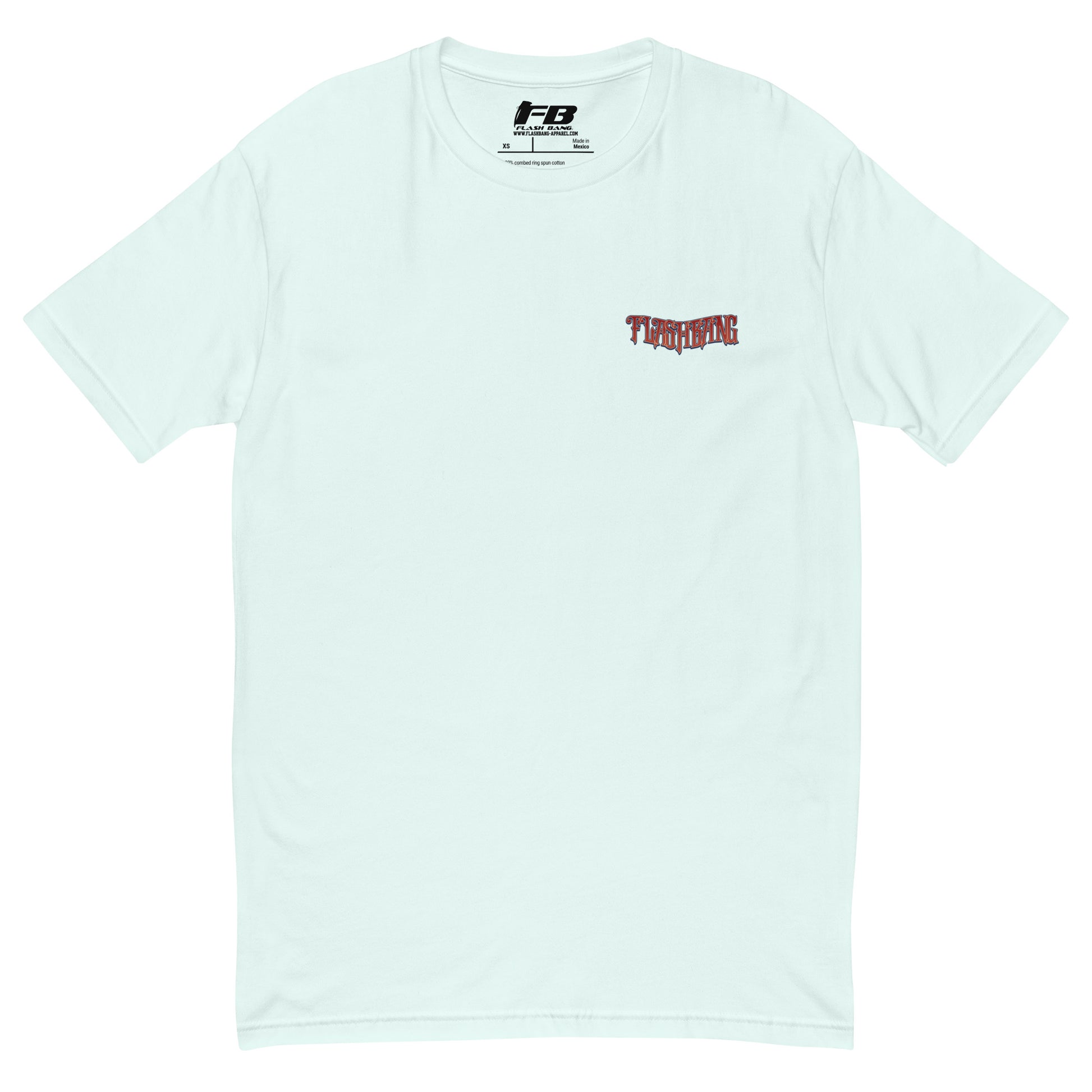 Modern Day Samurai T-shirt featuring a bold samurai graphic, designed for men who admire samurai culture and warrior strength - Front View - Light Blue with Flashbang Text