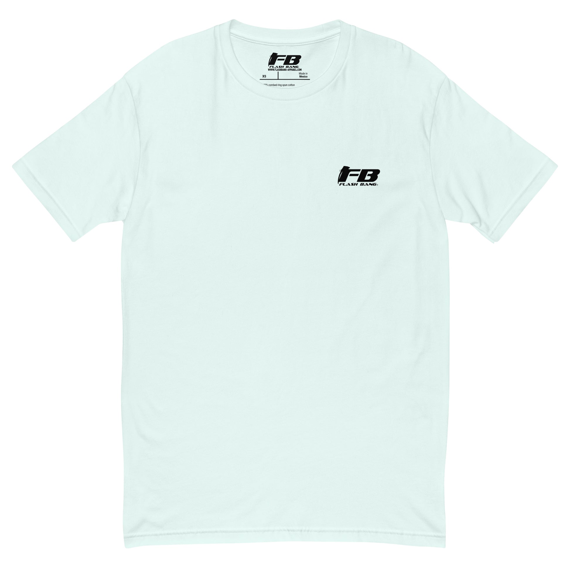 Freedom Lite T-shirt - USA Flag Design with Patriotic Quote - Front View -  Light Blue with Flashbang Text