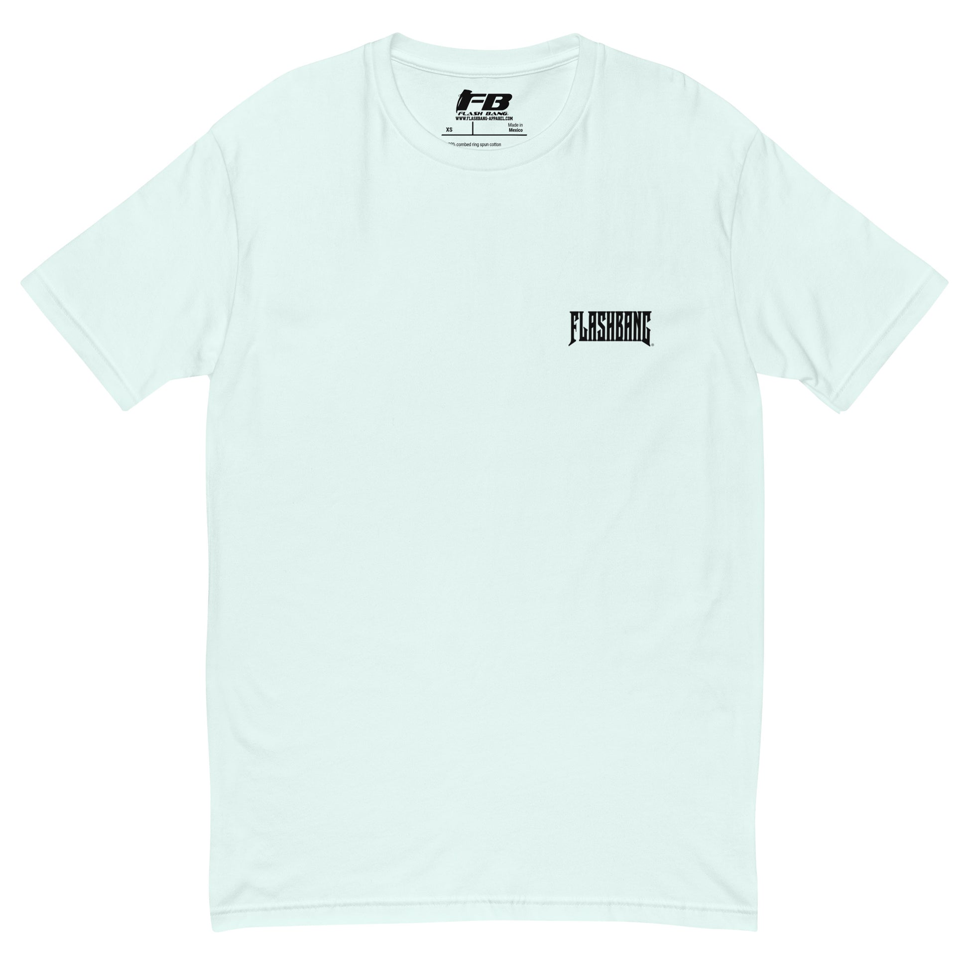 When In Doubt Lite T-shirt – Funny Military Quote Design – Front View - Light Blue with Flashbang Text