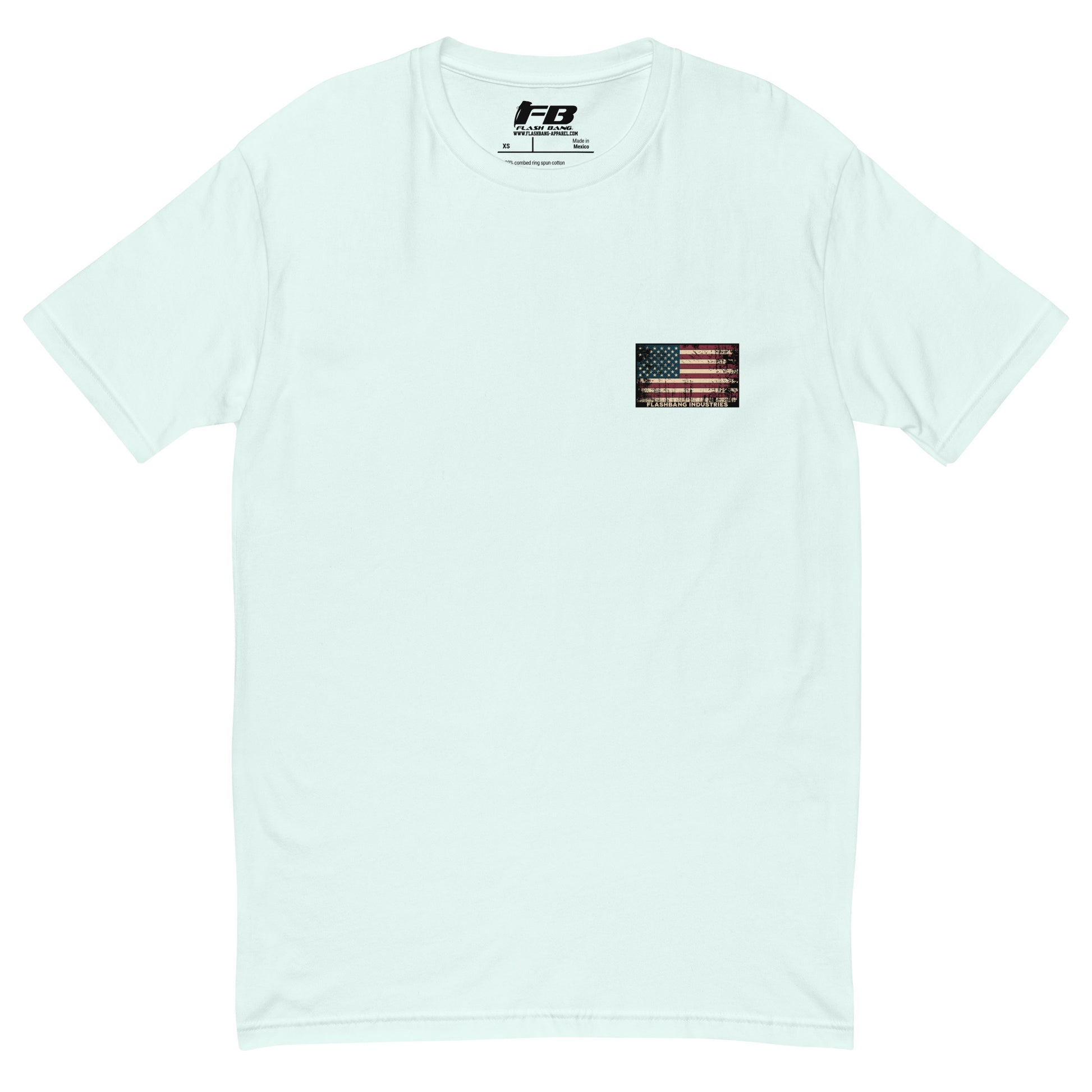 Home of the Brave T-shirt with an American Flag Logo- Front View - Light Blue