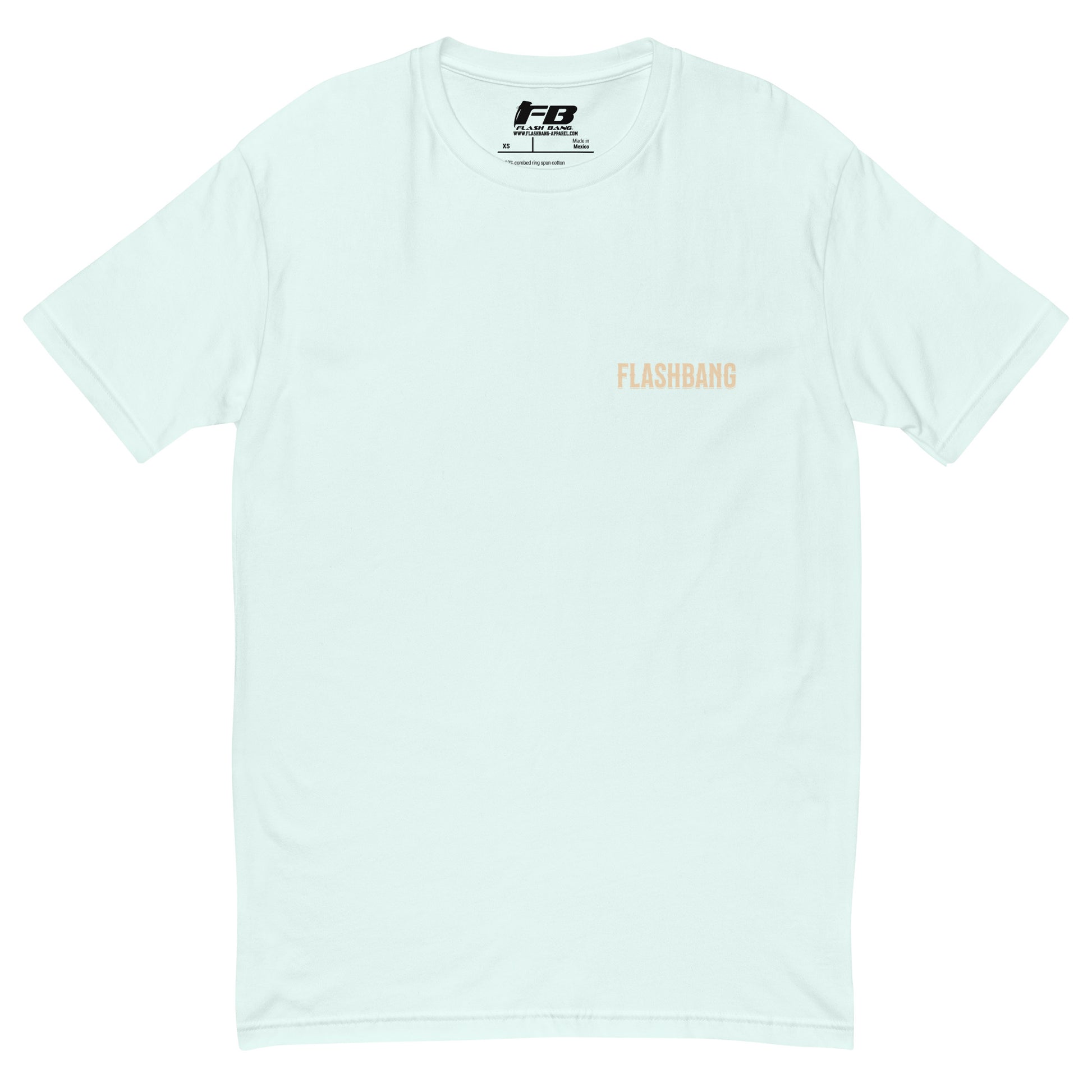 American Style T-shirt featuring USA flag and Strength Honor Freedom message, designed for veterans and patriots - Front View - Light Blue with Flashbang Text