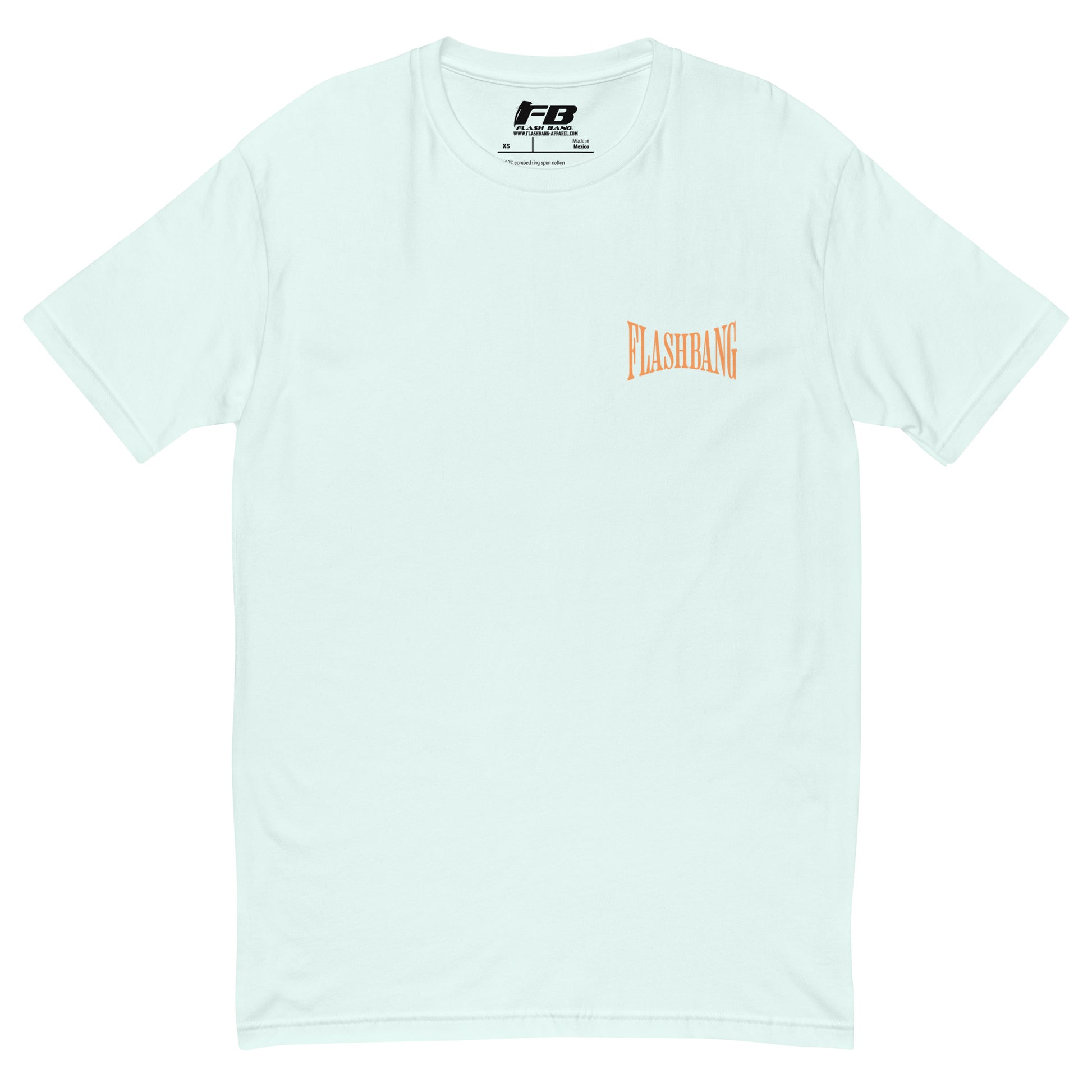 Hollywood Never Gets It Right T-shirt featuring a bold LA graphic and Hollywood vintage tees - Front View - Light Blue with Flashbang Text