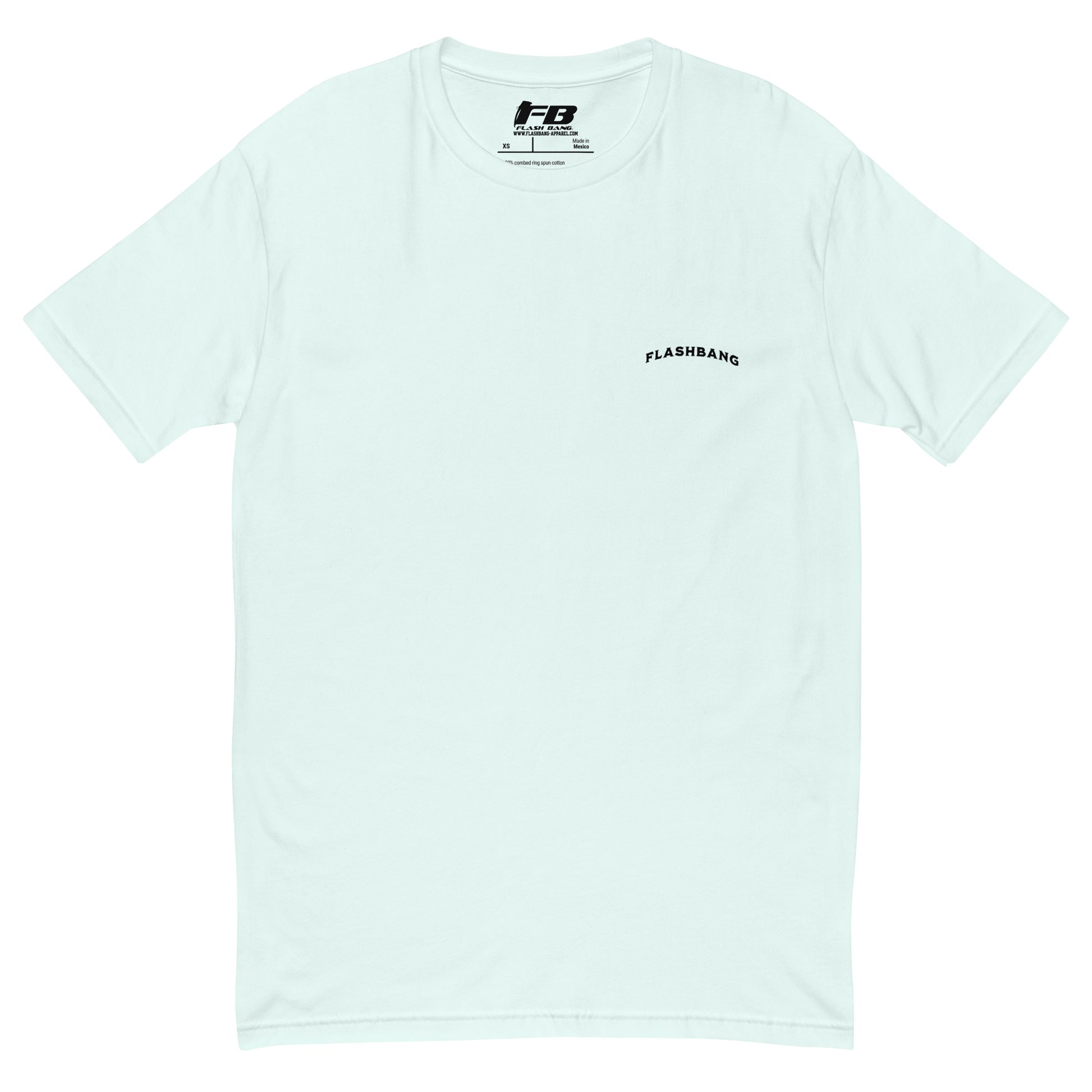 Riding Hard Lite T-Shirt featuring wing skull design, durable biker motorcycle t shirt and riding shirt for riders - Front View - Light blue with Flashbang Text
