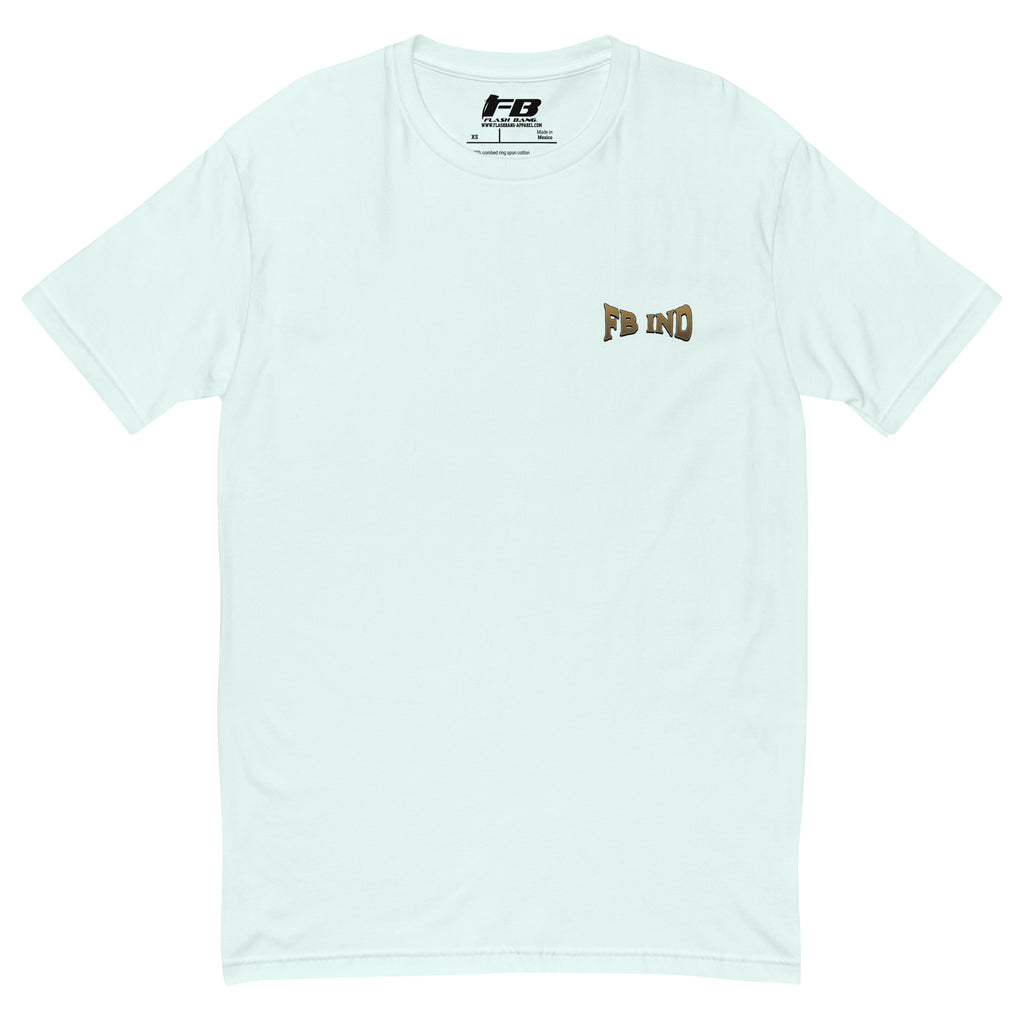 Trust No One T-shirt with bold graphic design featuring a snake and handshake - Front View - Light Blue - Flashbang Logo