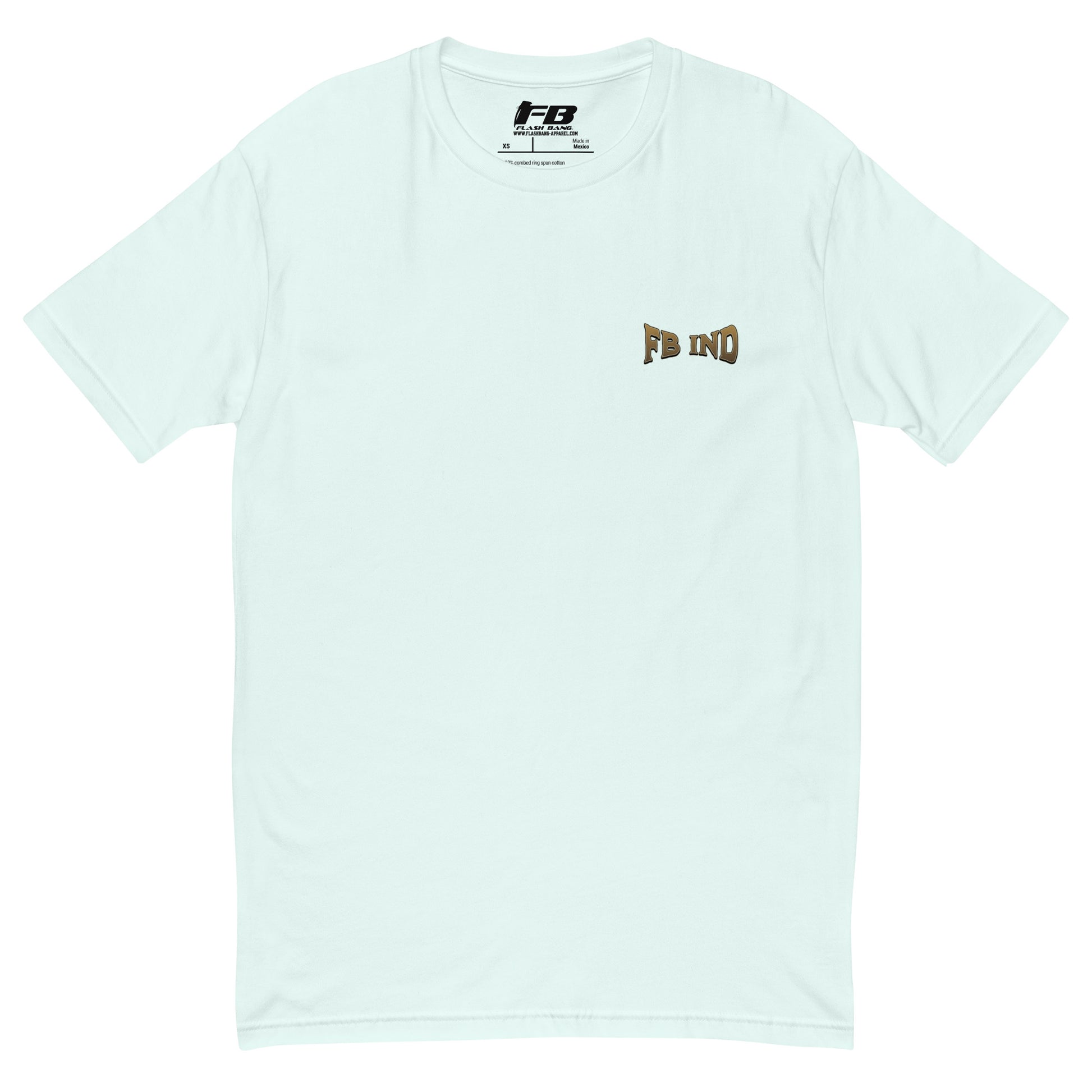 Trust No One T-shirt with bold graphic design featuring a snake and handshake - Front View - Light Blue - Flashbang Logo