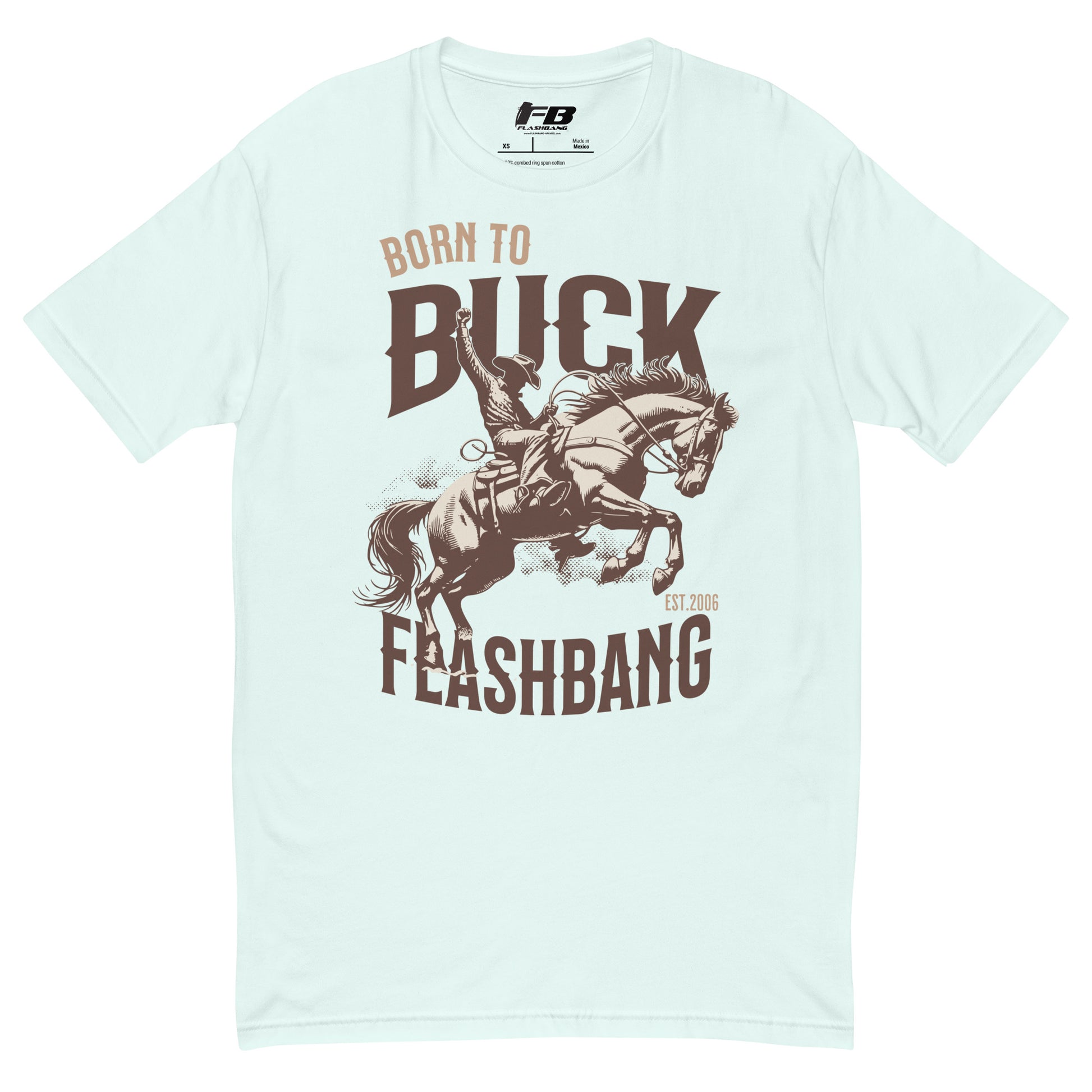 Born to Buck Lite T-shirt featuring a western cowboy graphic - Front View - Light Blue