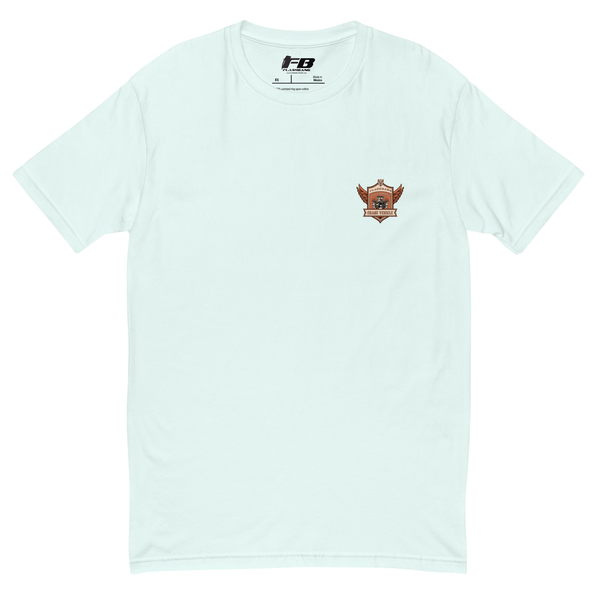 Chase Vehicle Lite T-shirt, police-inspired design symbolizing duty and pride - Front View - Light Blue with Chase Vehicle Logo