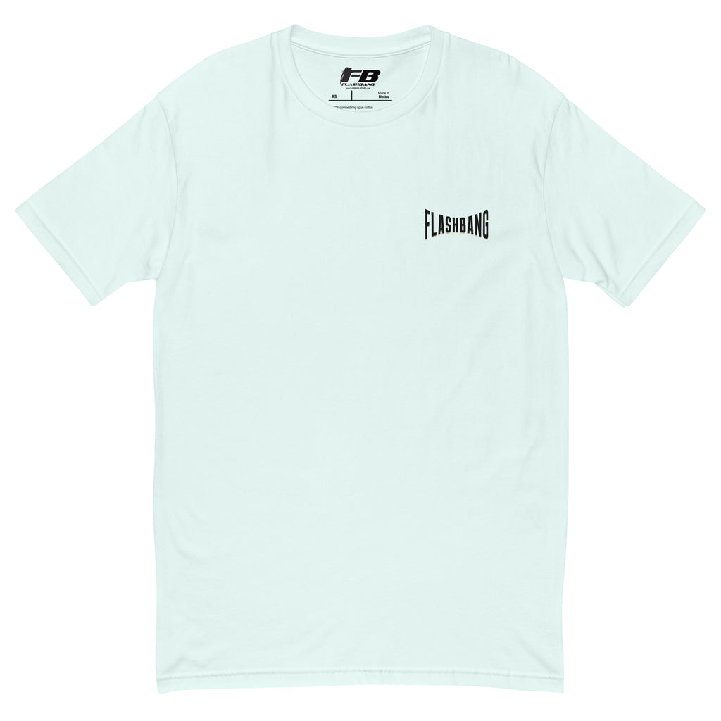 No Backup Needed Lite T-shirt featuring American eagle design - Front View - Light Blue with Flashbang Text
