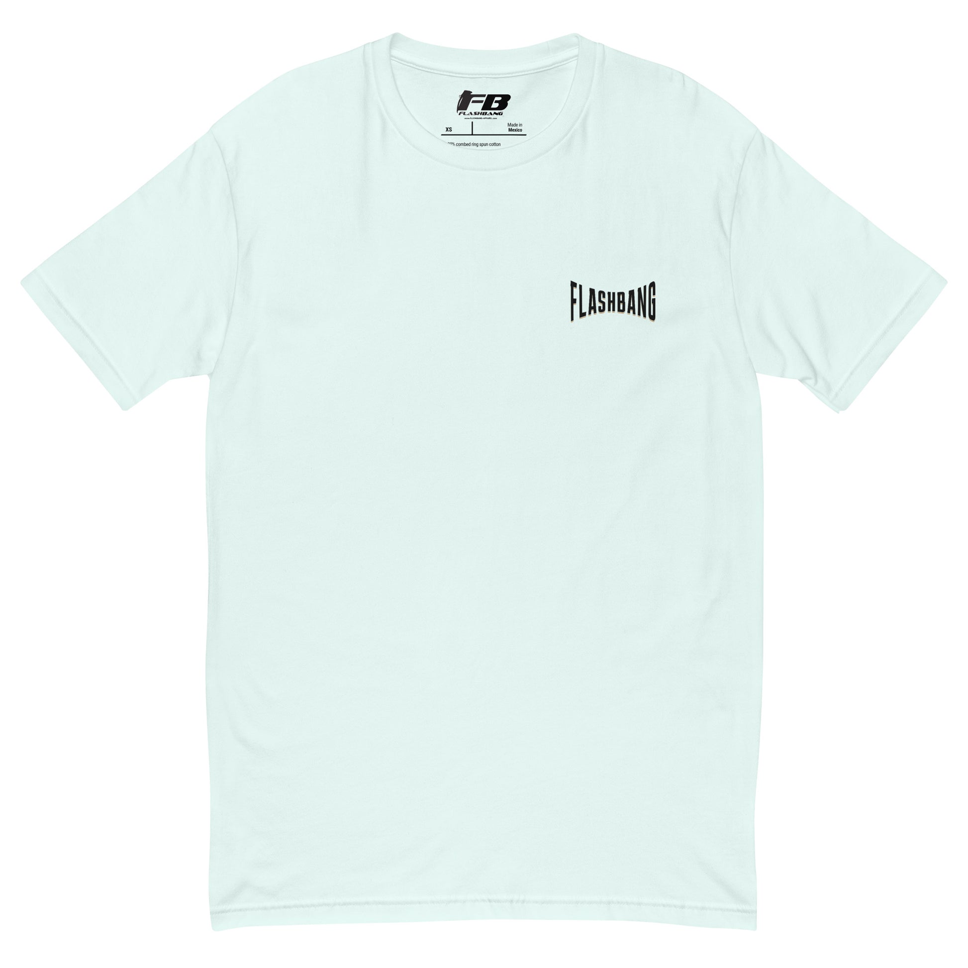 No Backup Needed Lite T-shirt featuring American eagle design - Front View - Light Blue with Flashbang Text