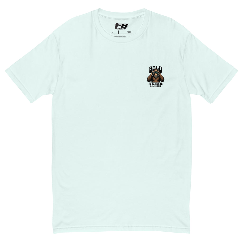 Light blue t-shirt with a graphic design on a white background