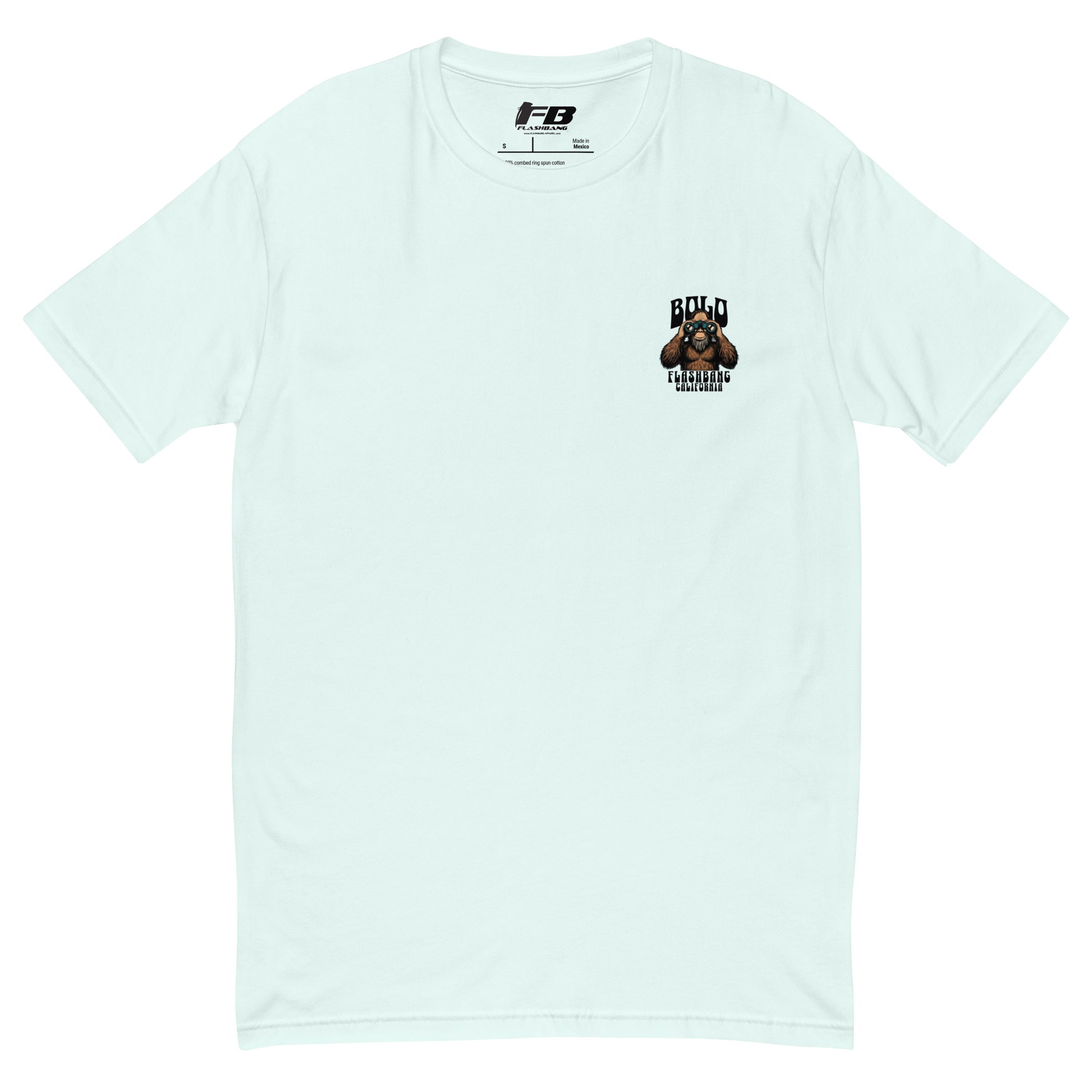 Light blue t-shirt with a graphic design on a white background